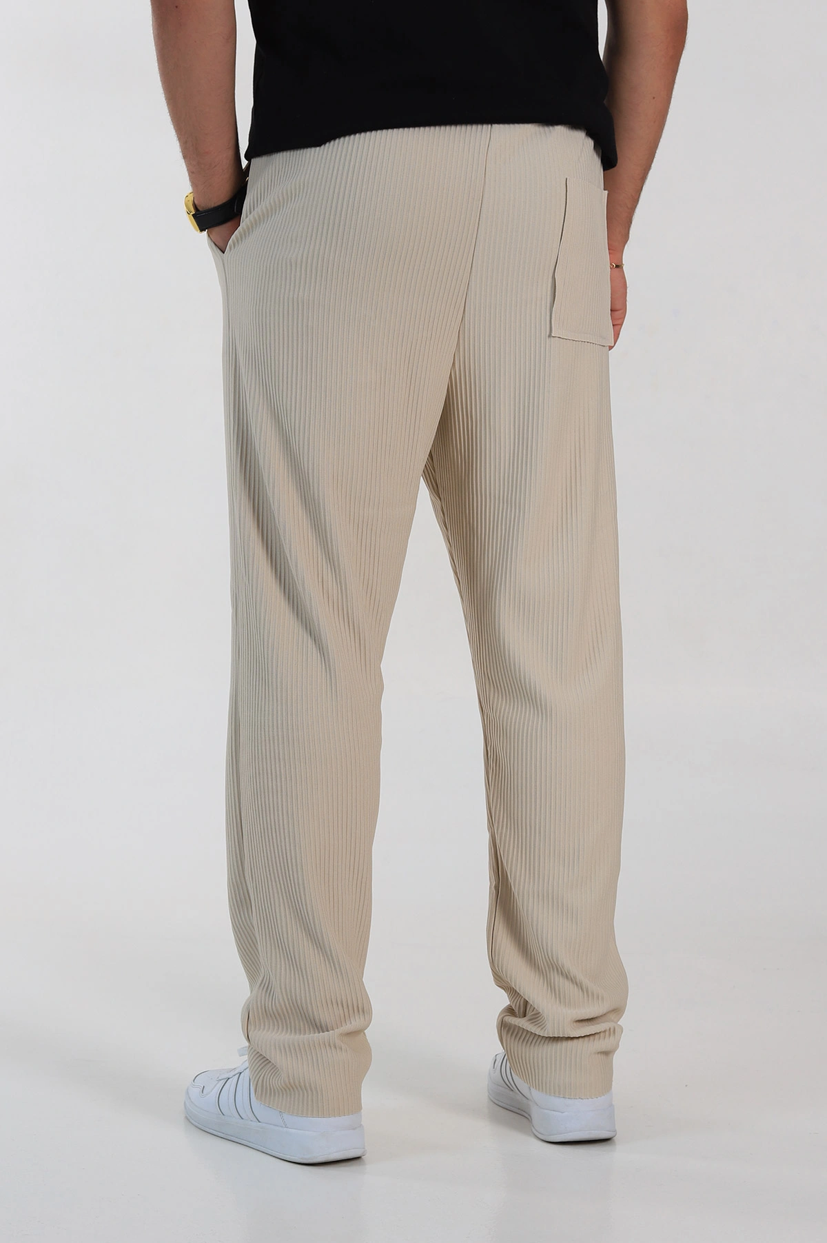 Bej Baggy Fit Bel Bağlamalı Kesik Paça Erkek Jogger Pantolon 257472