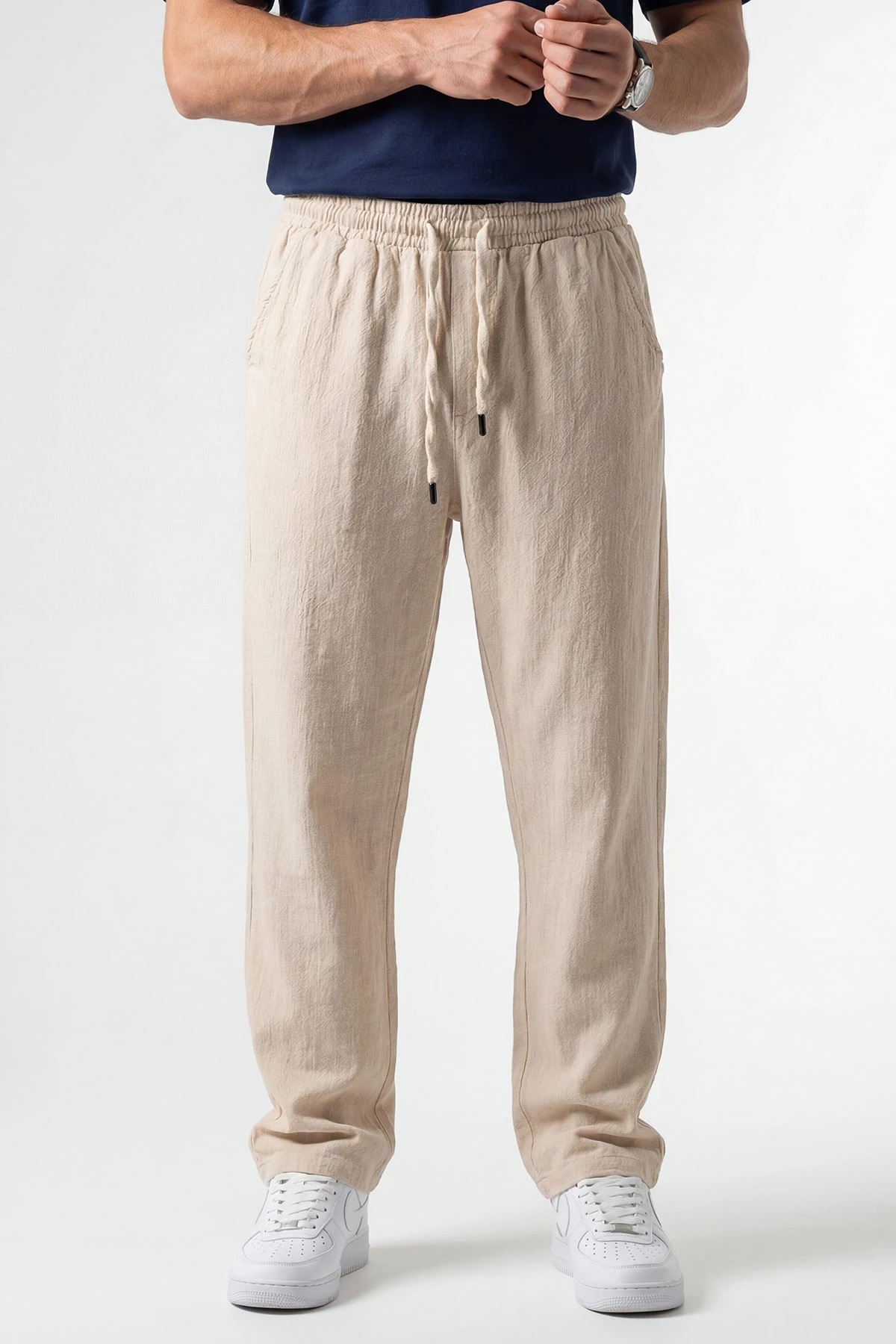 Bej Baggy Yıkamalı Belden Bağlamalı Erkek Pantolon 450169
