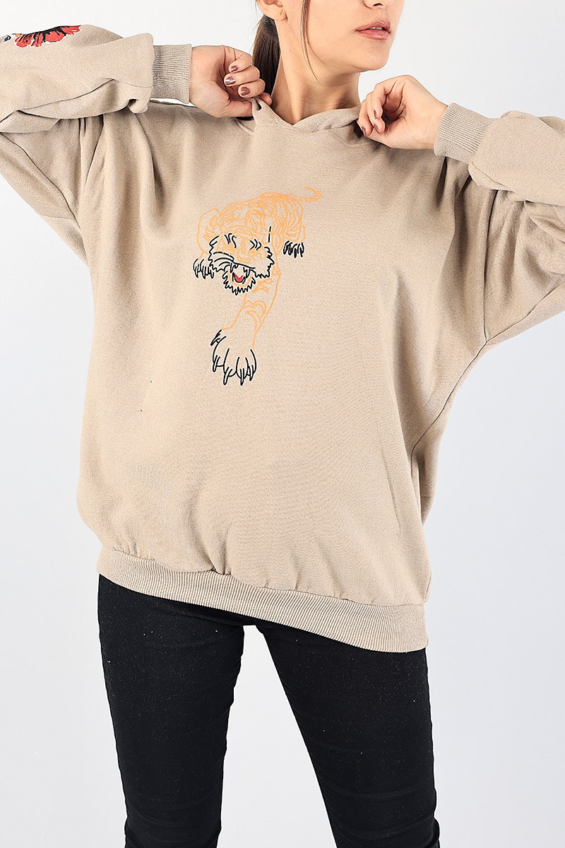 Bej Baskı Detay Şardonlu Bayan Sweat 88409