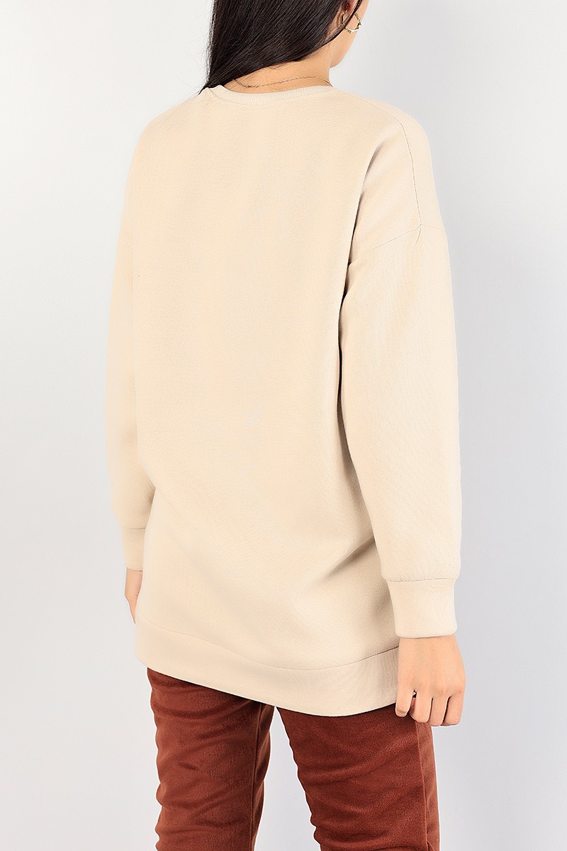 Bej Baskılı Şardonlu Bayan Sweat 85023
