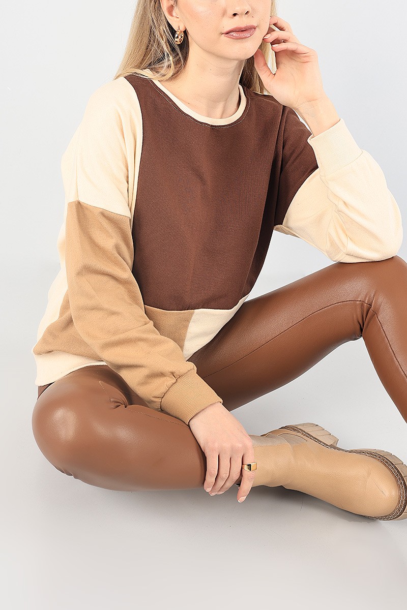 Bej Bisiklet Yaka Bayan Sweat 87753