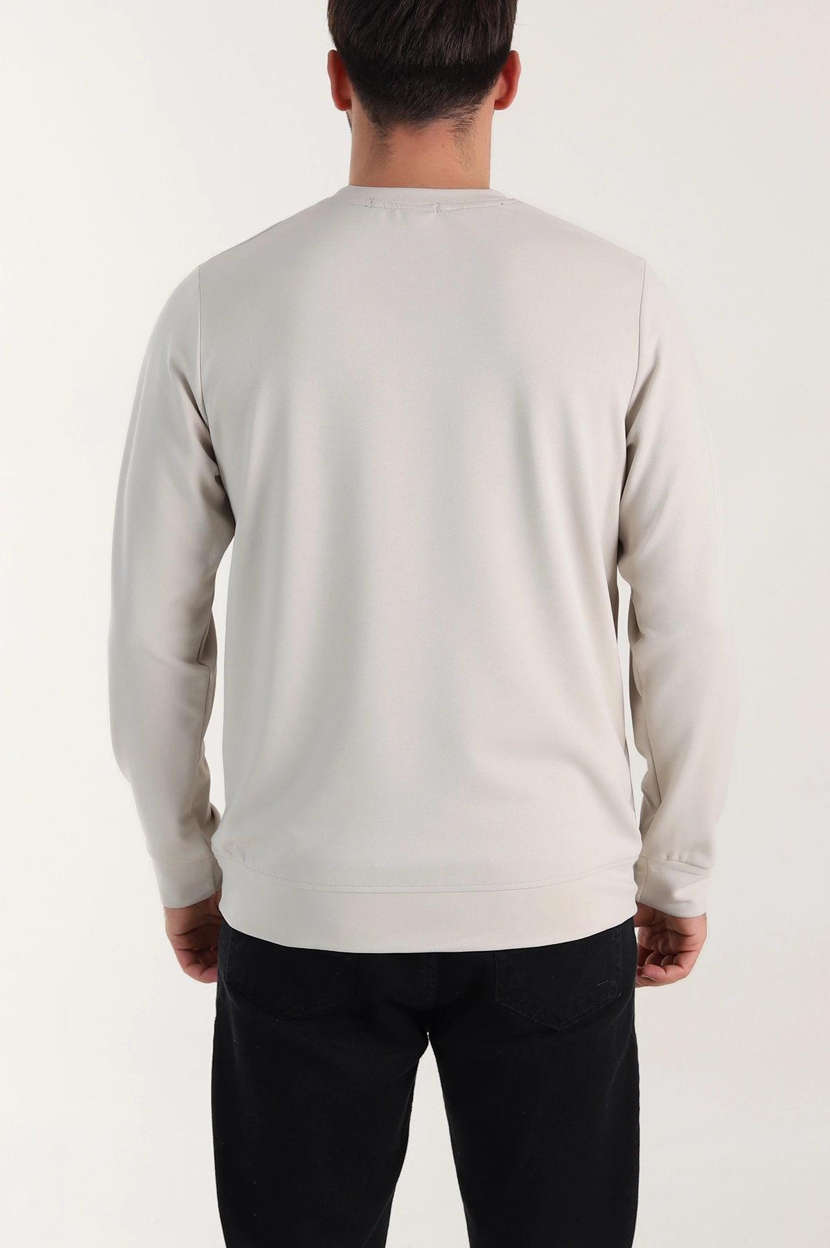 Bej Bisiklet Yaka Likralı Erkek Sweatshirt 410579