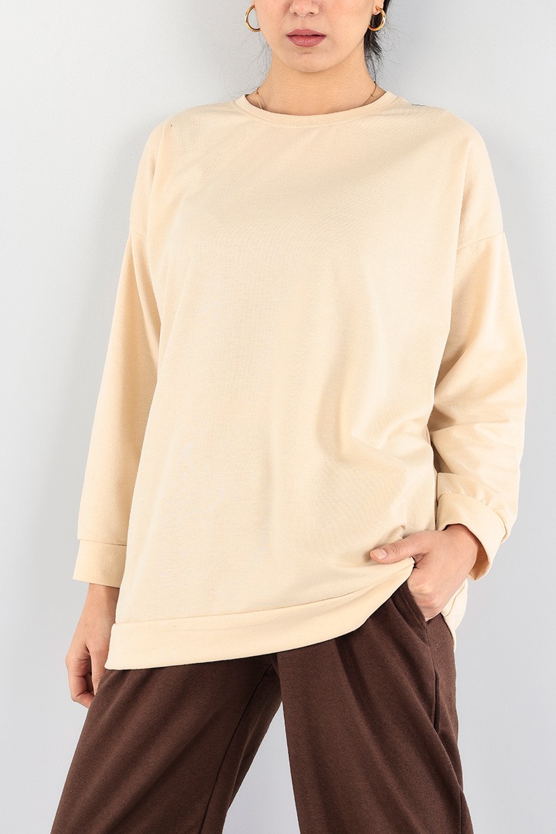 Bej Bisiklet Yaka Sweat Tunik 91050