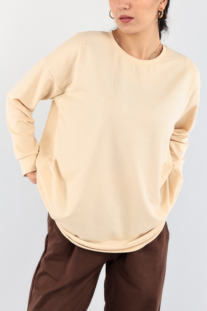 Bej Bisiklet Yaka Sweat Tunik 91050