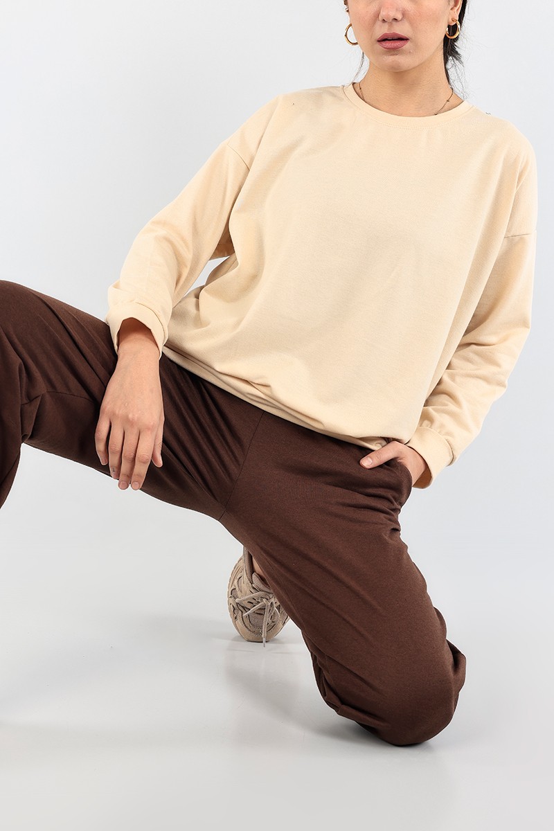 Bej Bisiklet Yaka Sweat Tunik 91050