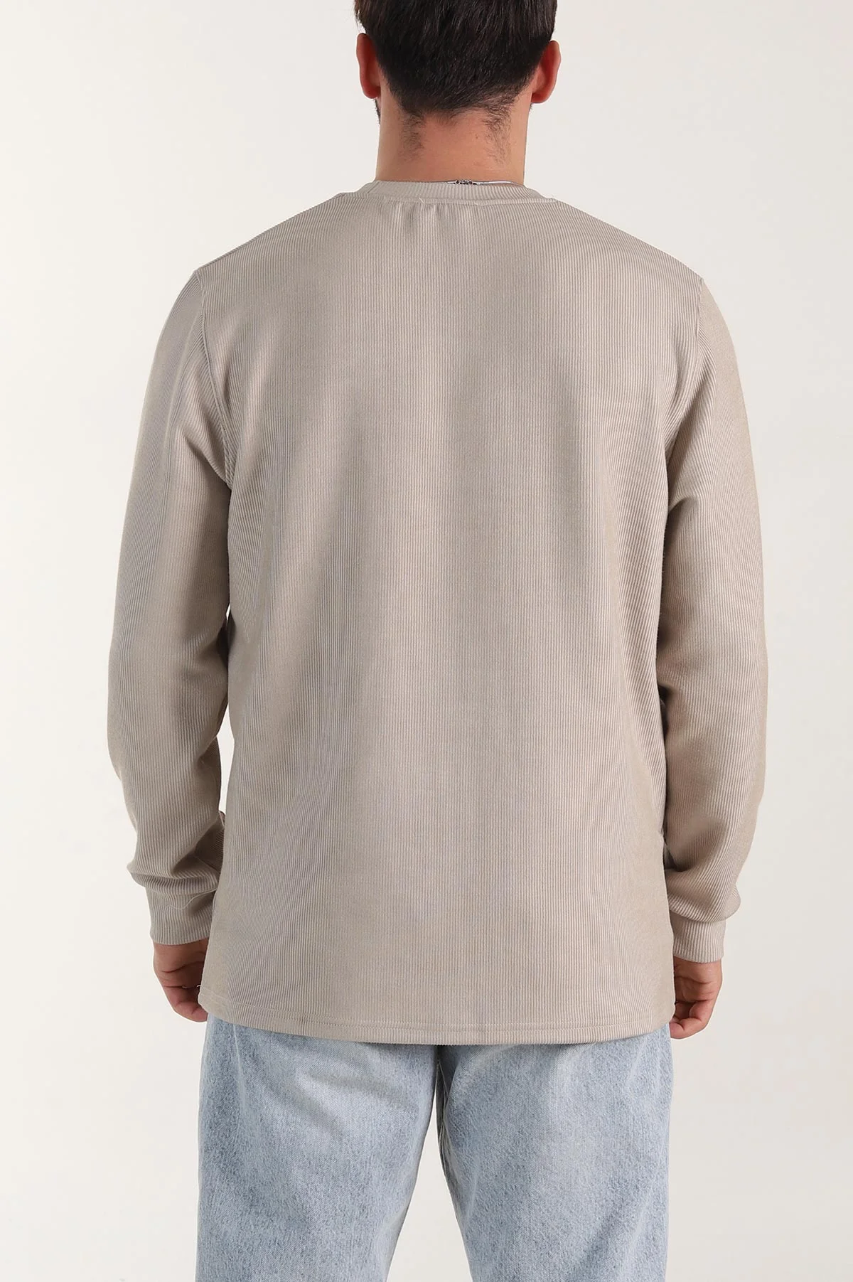 Bej Bisiklet Yaka Uzun Kollu Erkek Sweatshirt 406624