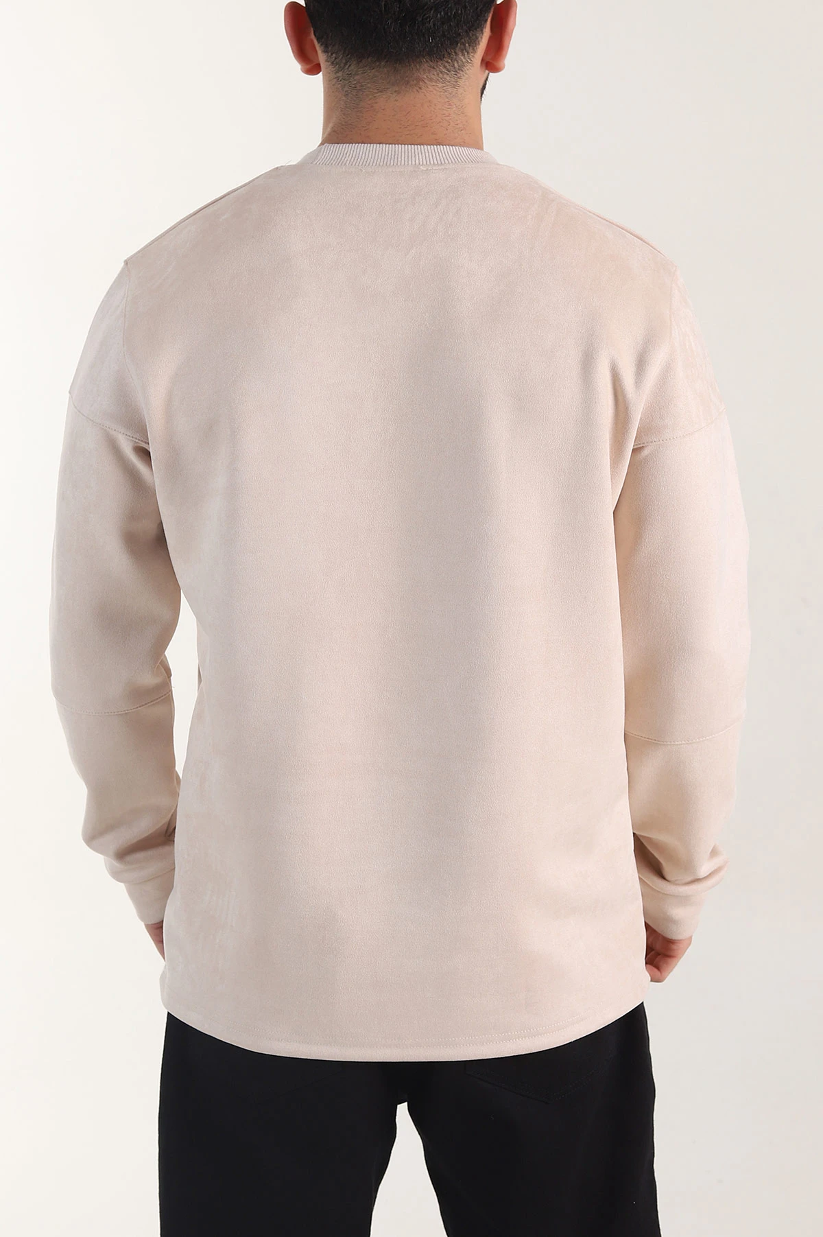 Bej Bisiklet Yaka Yazı Detaylı Erkek Sweatshirt 404793