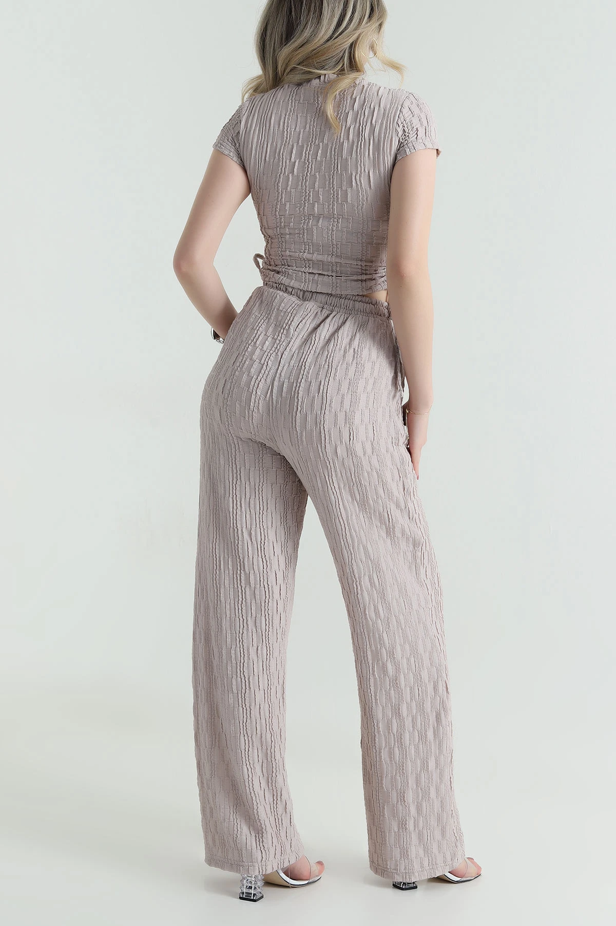 Bej Bluz Pantolon Gofre Kadın İkili Takım 458374