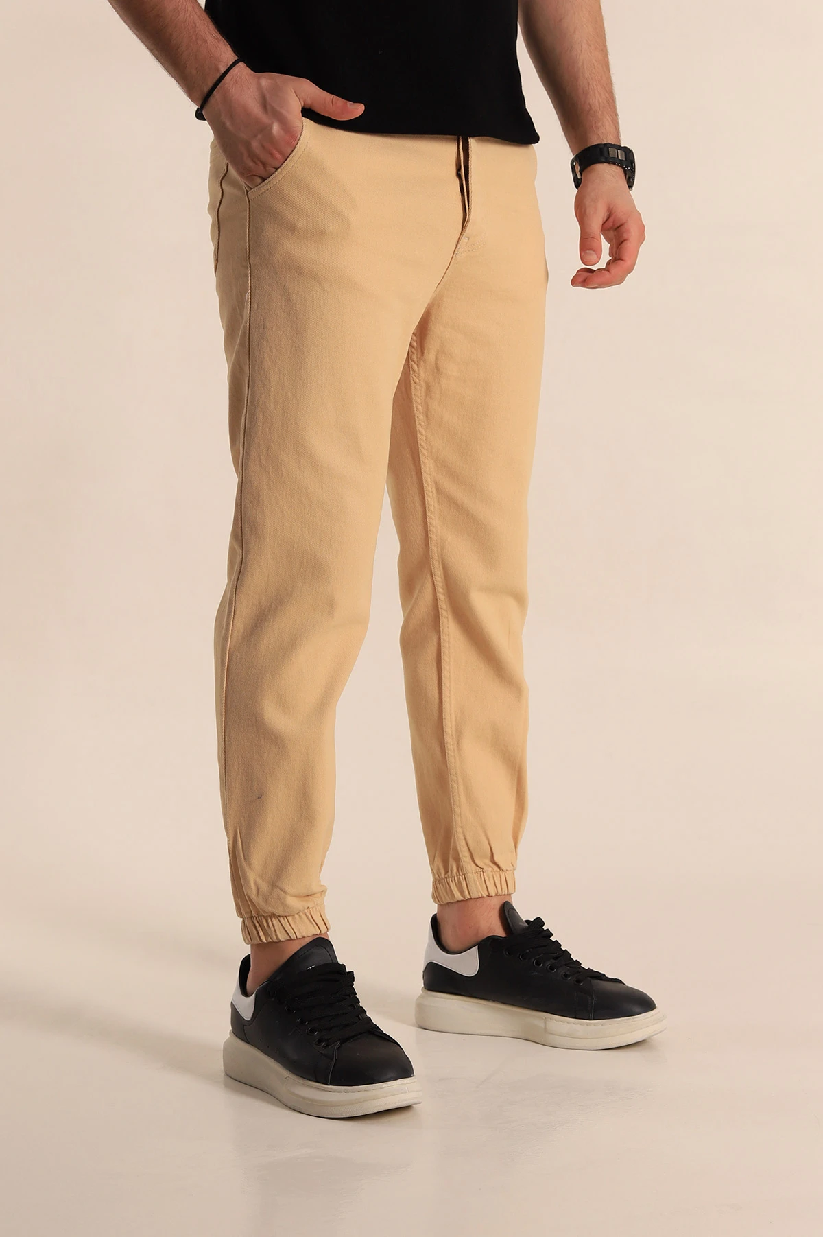 Bej Boyfriend Paça Lastikli Erkek Kot Pantolon 266972