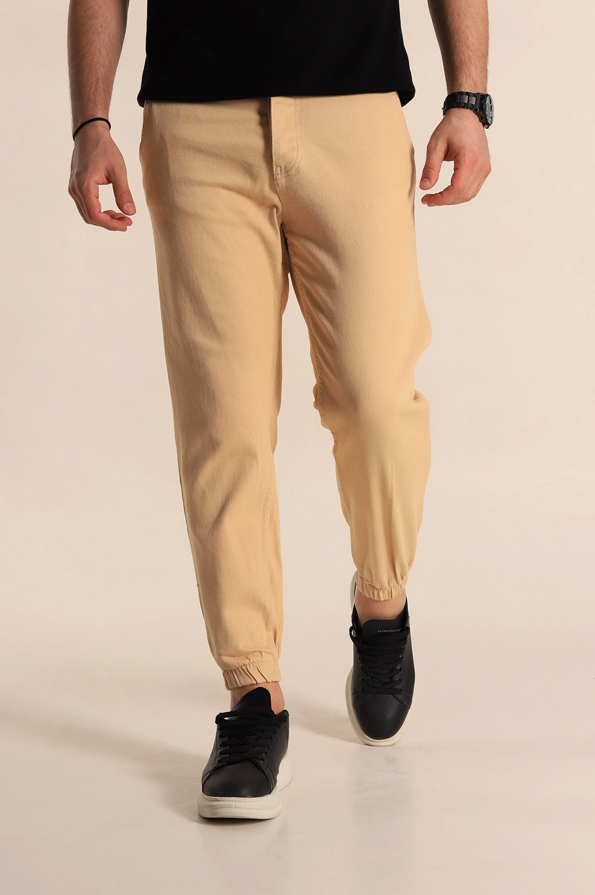 Bej Boyfriend Paça Lastikli Erkek Kot Pantolon 266972