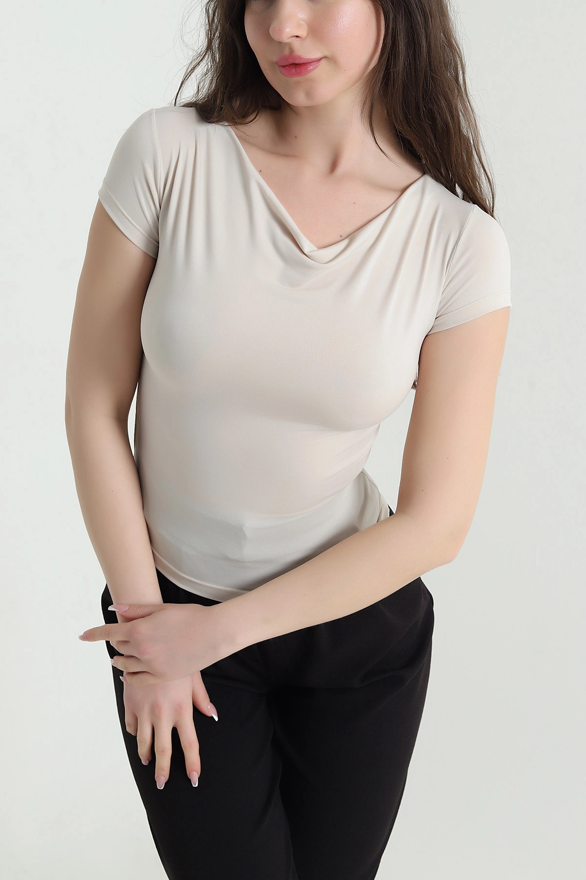 Bej Büzgülü Sandy Kadın Bluz 453877