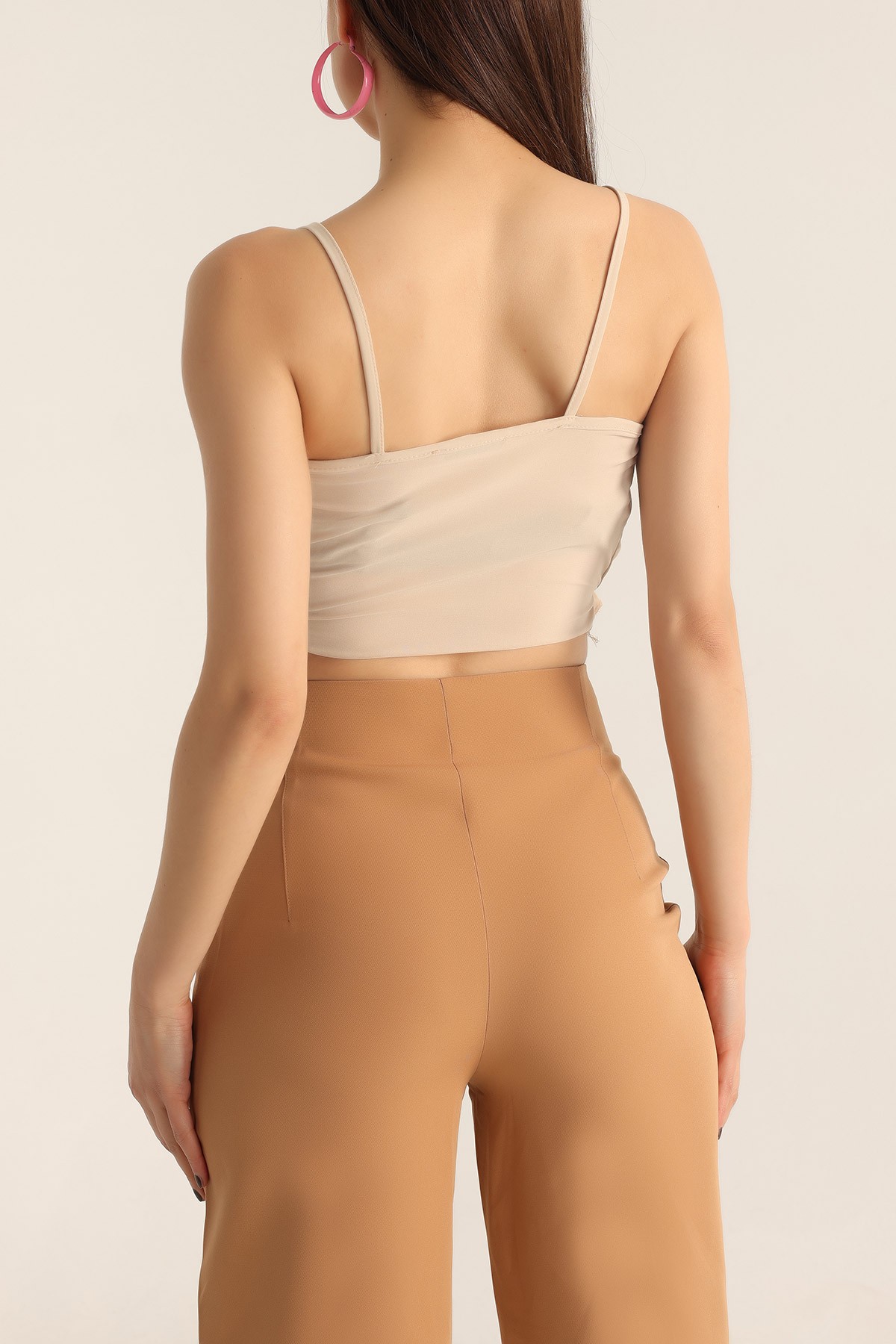 Bej Büzgülü Sendy Kumaş Crop 174170