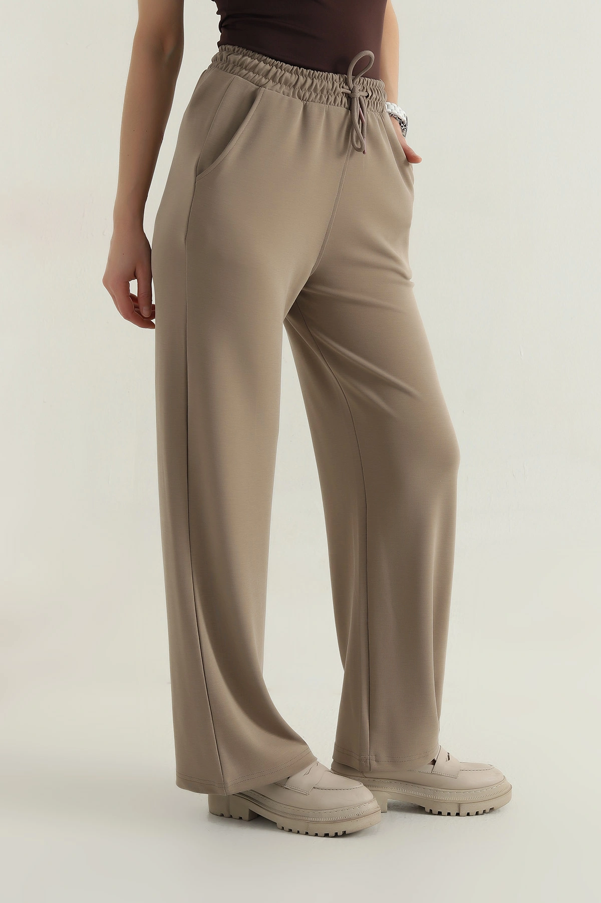 Bej Cepli Bel Lastikli Modal Kadın Pantolon 412530