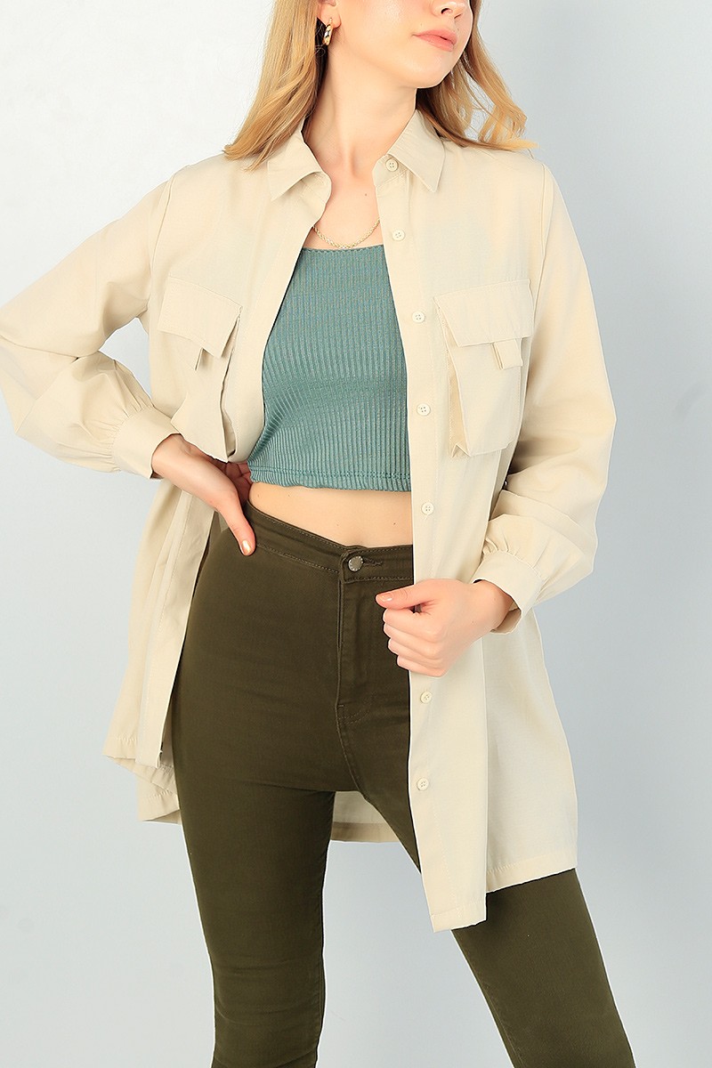 Bej Cepli Poplin Gömlek Tunik 67477