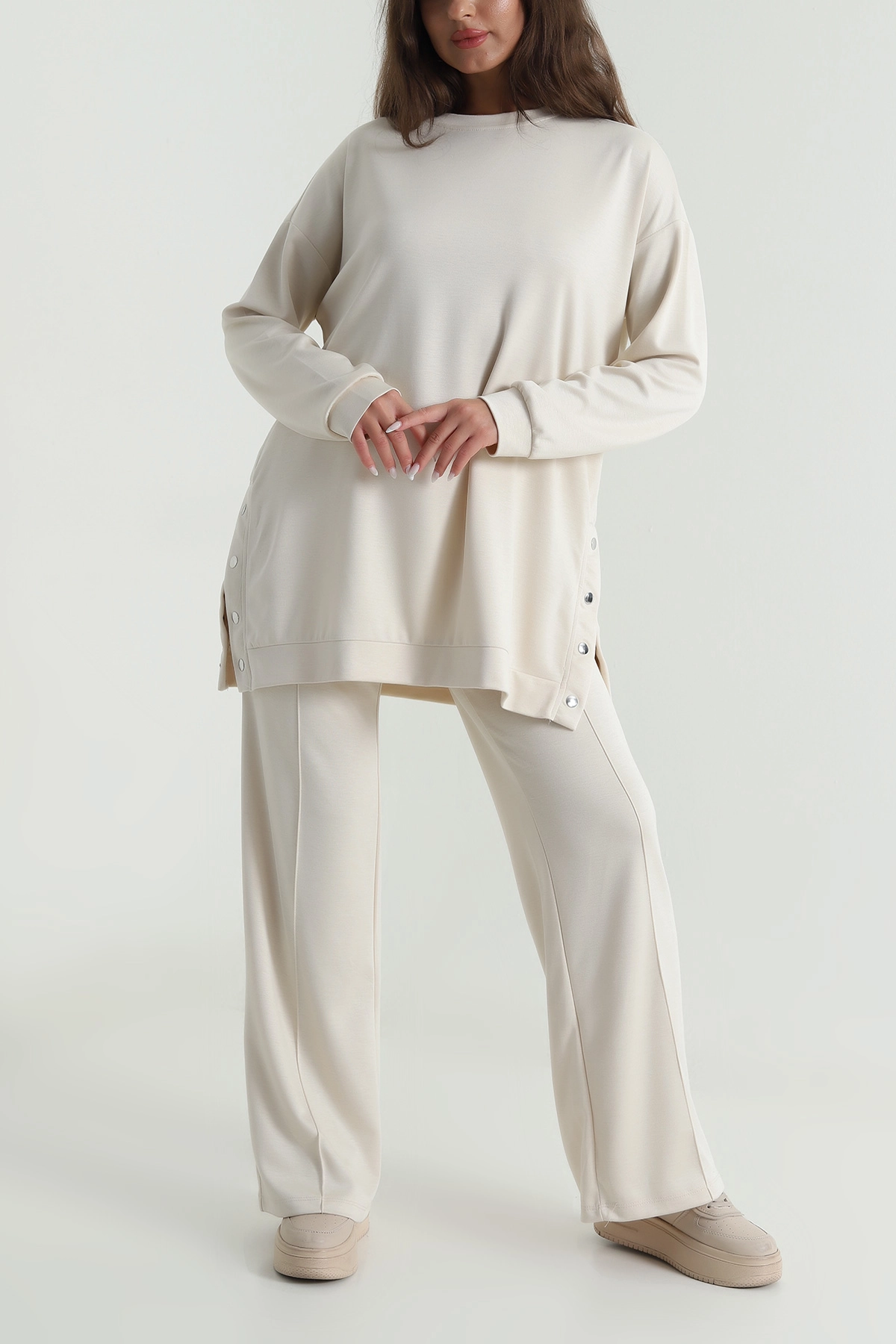 Bej Çıtçıtlı Oysho Kadın Tunik Pantolon İkili Takım 489009
