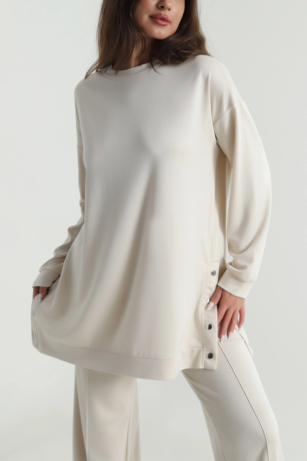 Bej Çıtçıtlı Oysho Kadın Tunik Pantolon İkili Takım 489009