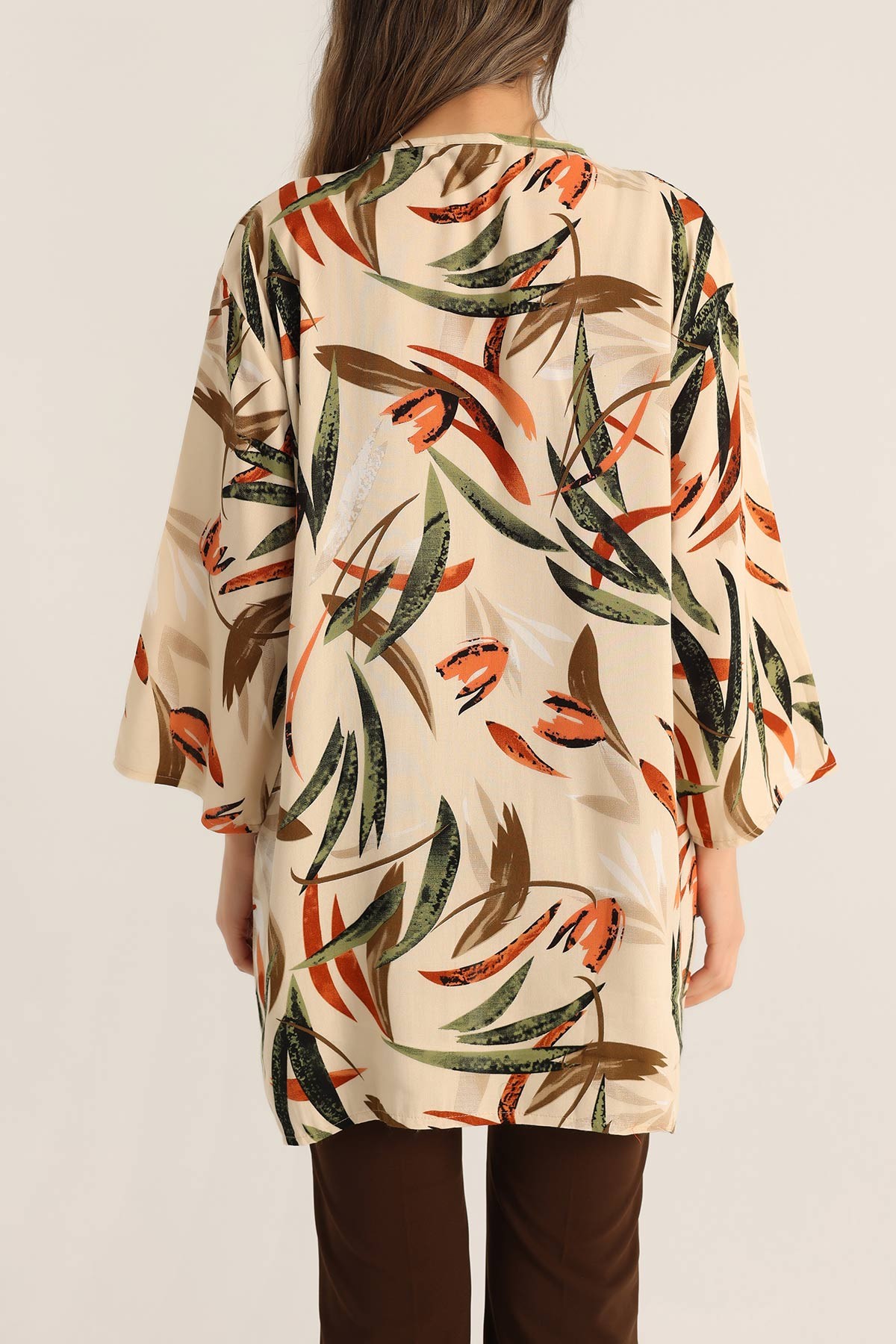 Bej Desenli Dokuma Viskon Kimono 173406