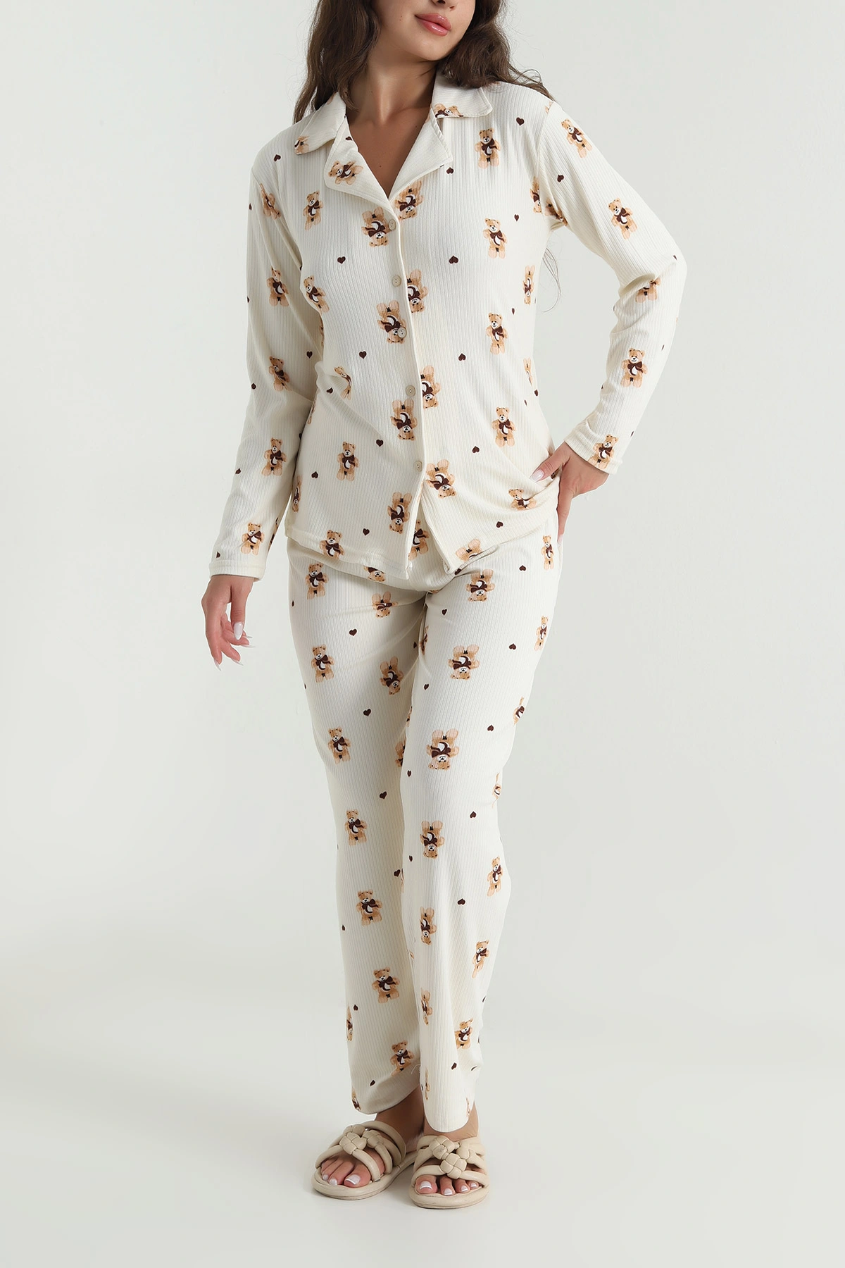 Bej Düğmeli Cares Kadın Pijama Takımı 488944