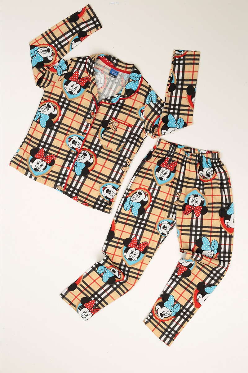Bej Düğmeli Kız Çocuk Pijama Takımı 77889