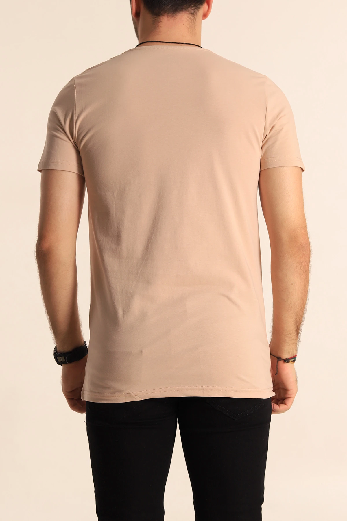 Bej Düz Kesim Basic Erkek Tişört 169574