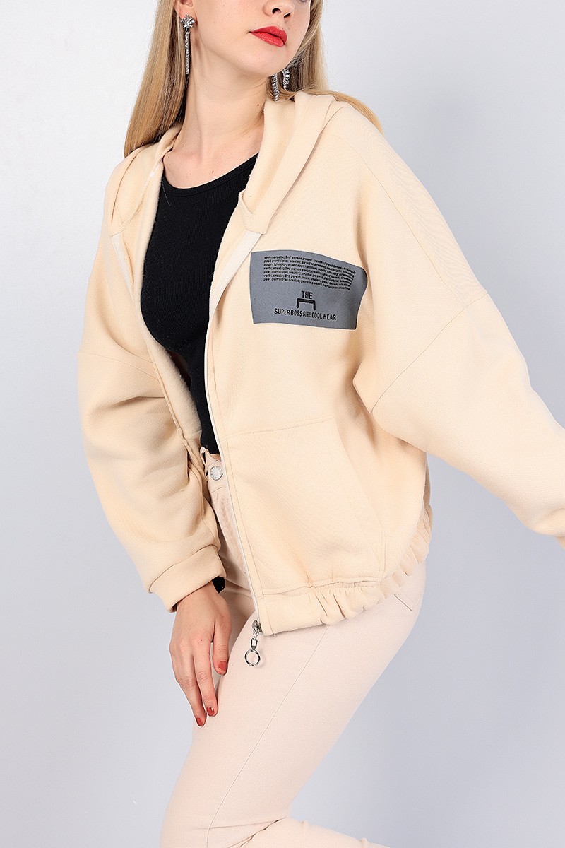 Bej Fermuarlı Şardonlu Bayan Sweat 82623