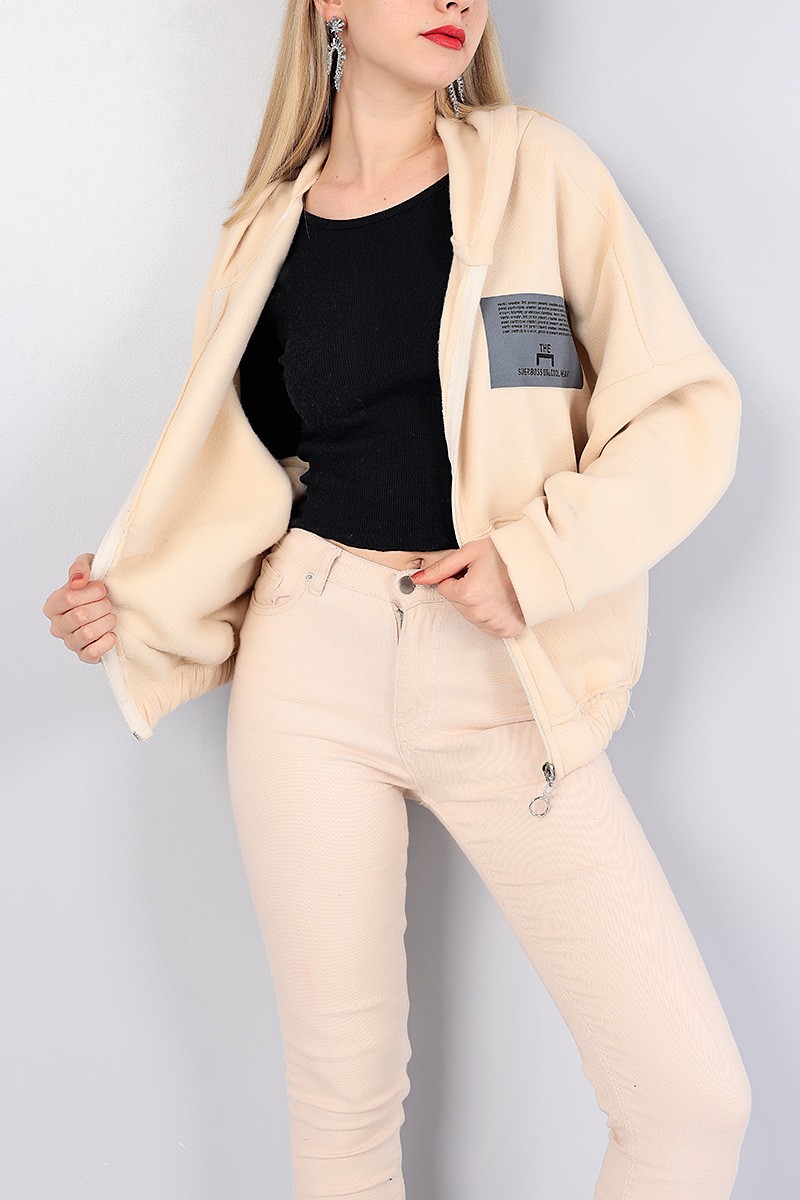 Bej Fermuarlı Şardonlu Bayan Sweat 82623