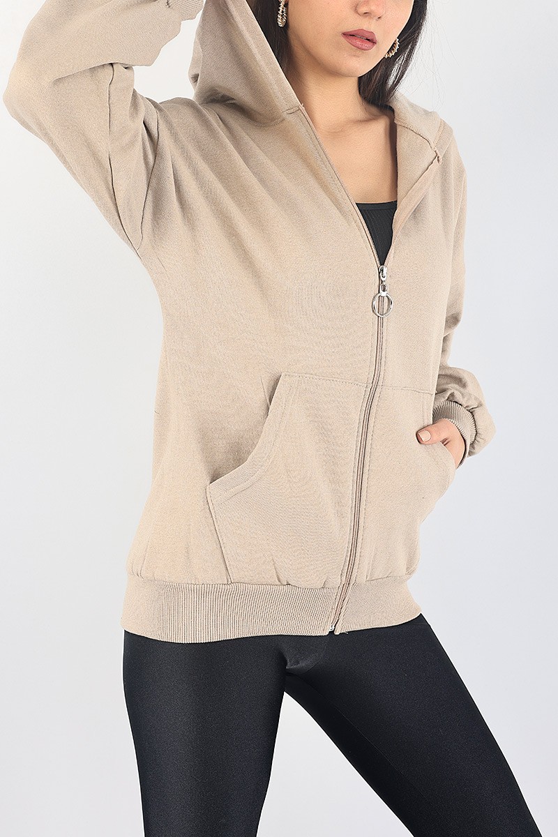 Bej Fermuarlı Şardonlu Bayan Sweat 88384