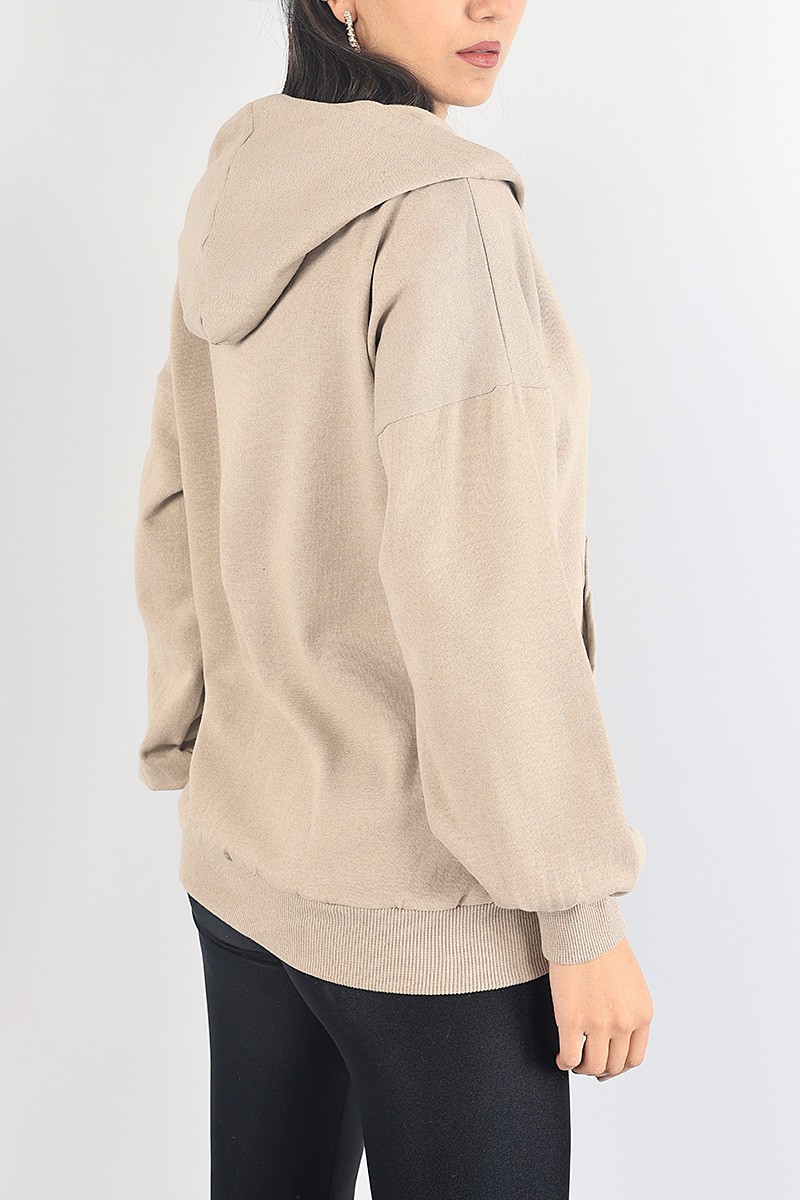 Bej Fermuarlı Şardonlu Bayan Sweat 88384