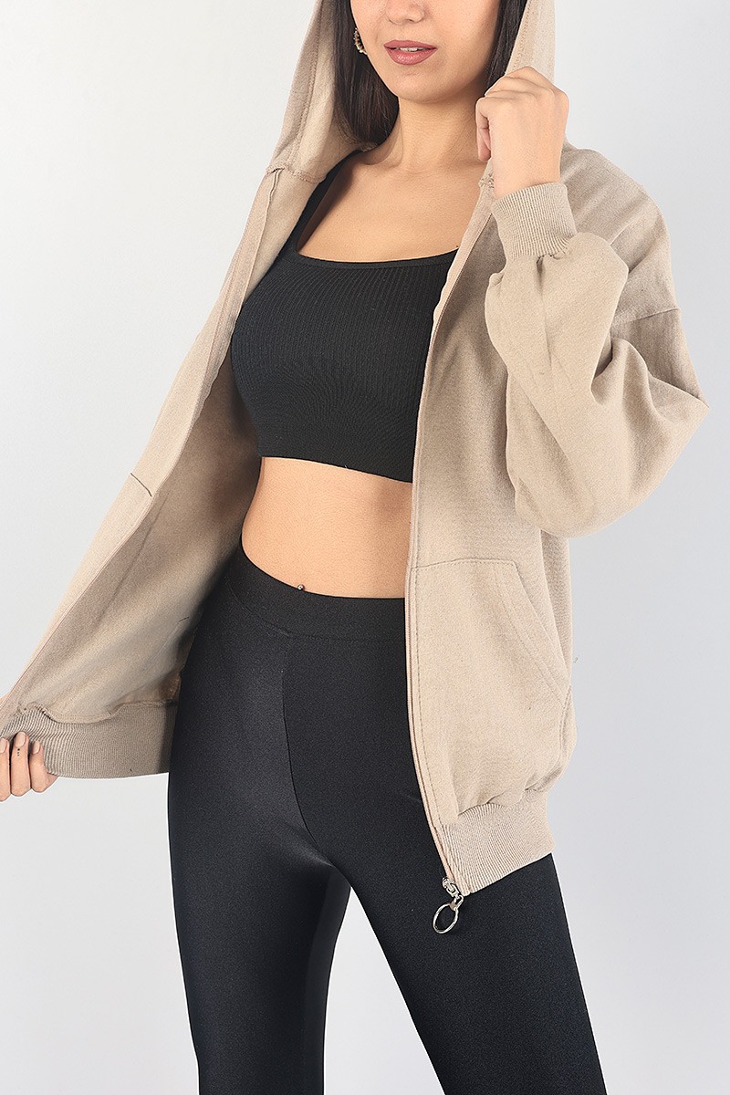 Bej Fermuarlı Şardonlu Bayan Sweat 88384