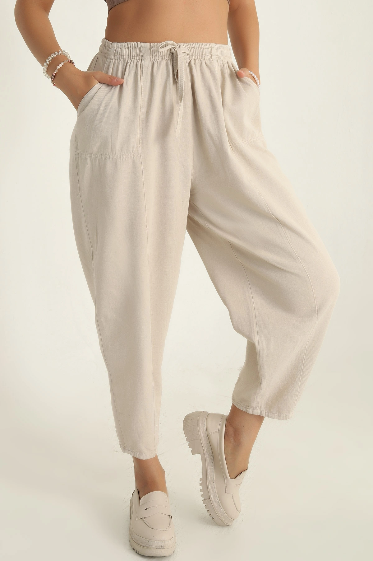 Bej Gabardin Çimalı Bayan Pantolon 300324
