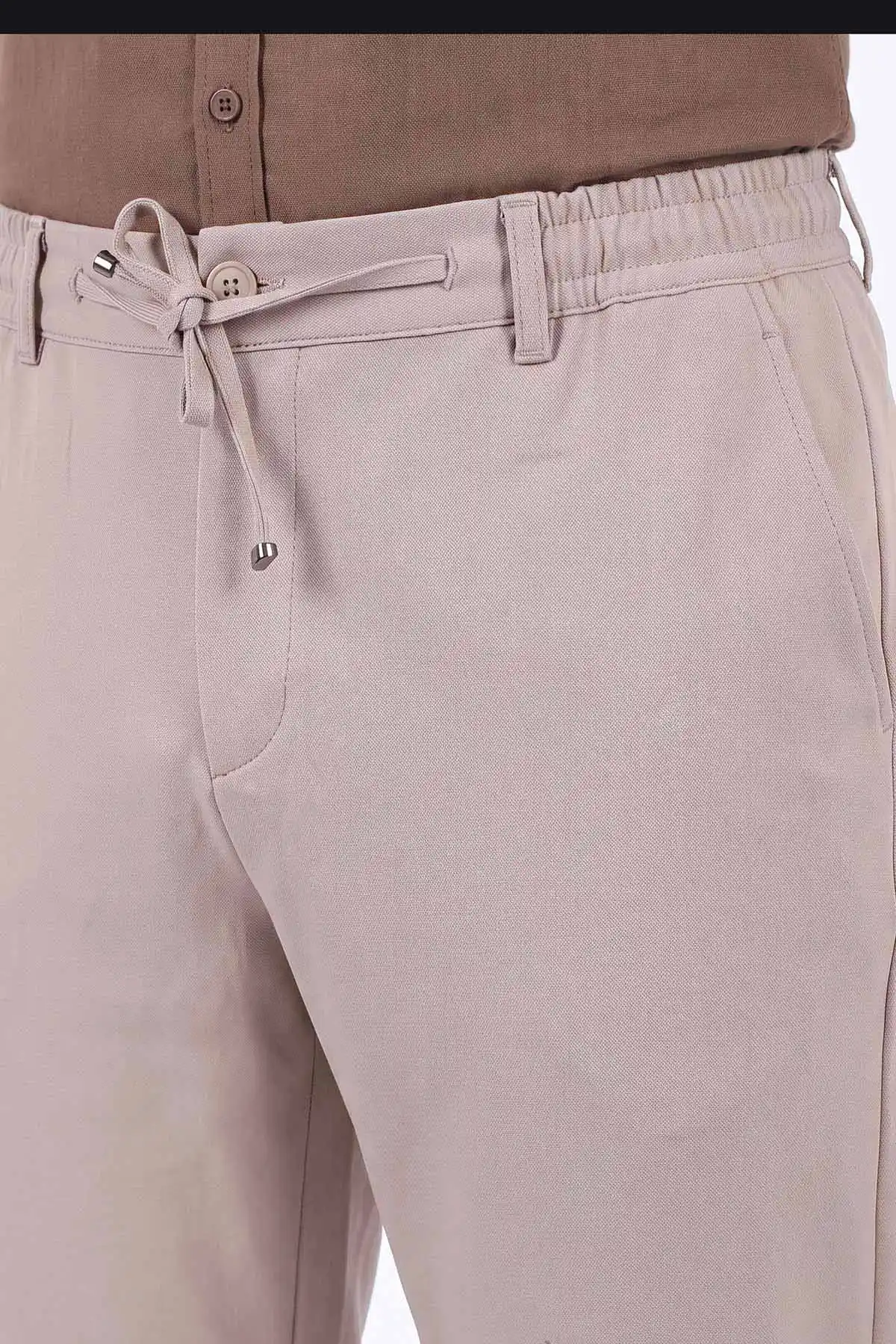 Bej Gabardin Kumaş Bağlamalı Erkek Pantolon 491670