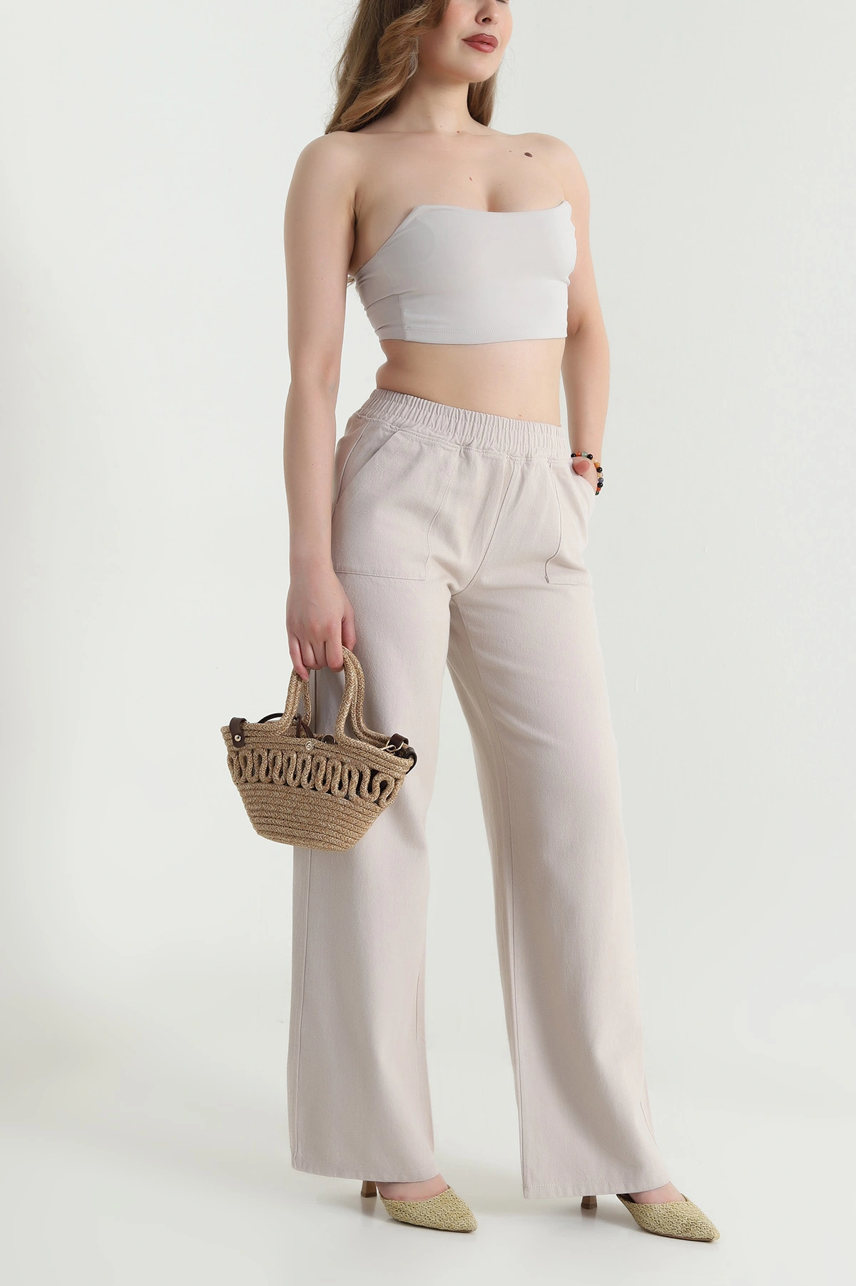 Bej Gabardin Palazzo Kadın Pantolon 469184