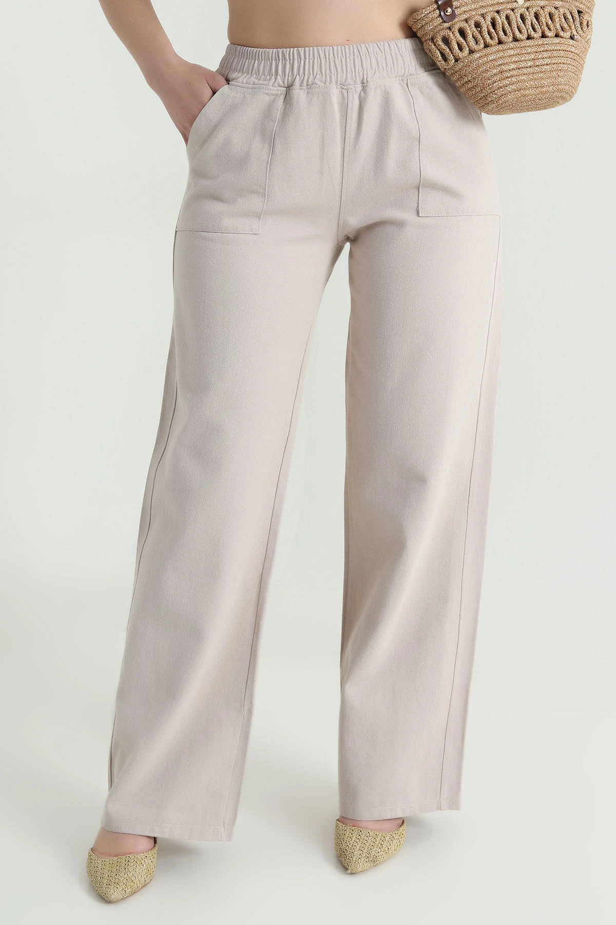 Bej Gabardin Palazzo Kadın Pantolon 469184