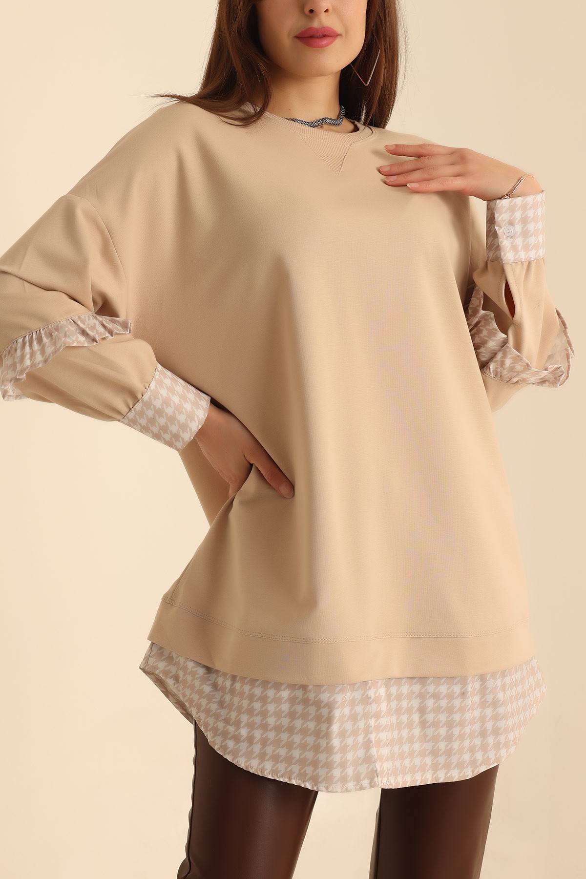 Bej Garnili İki İp Tunik 218694