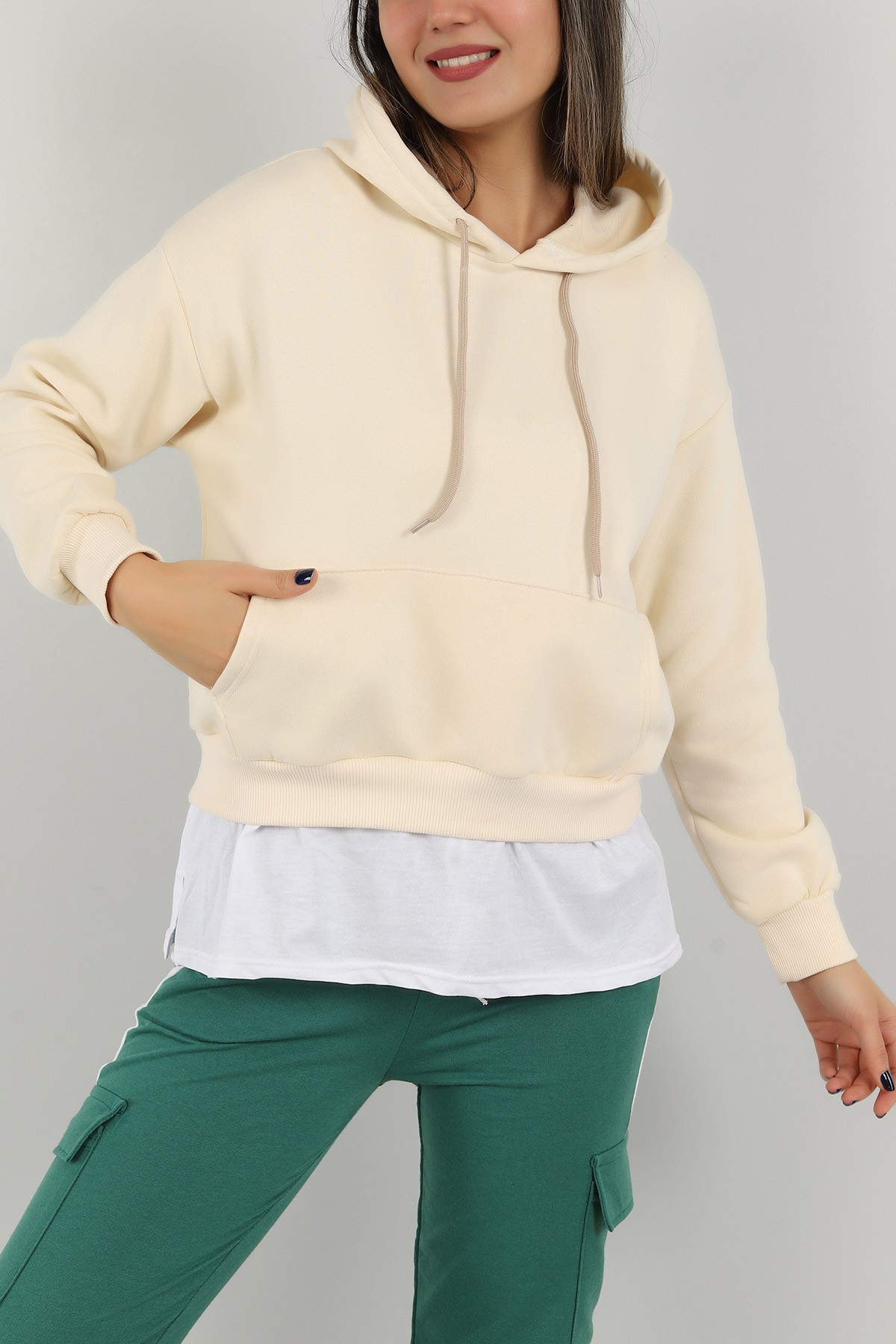 Bej Garnilli İçi Şardonlu Bayan Sweat 146348