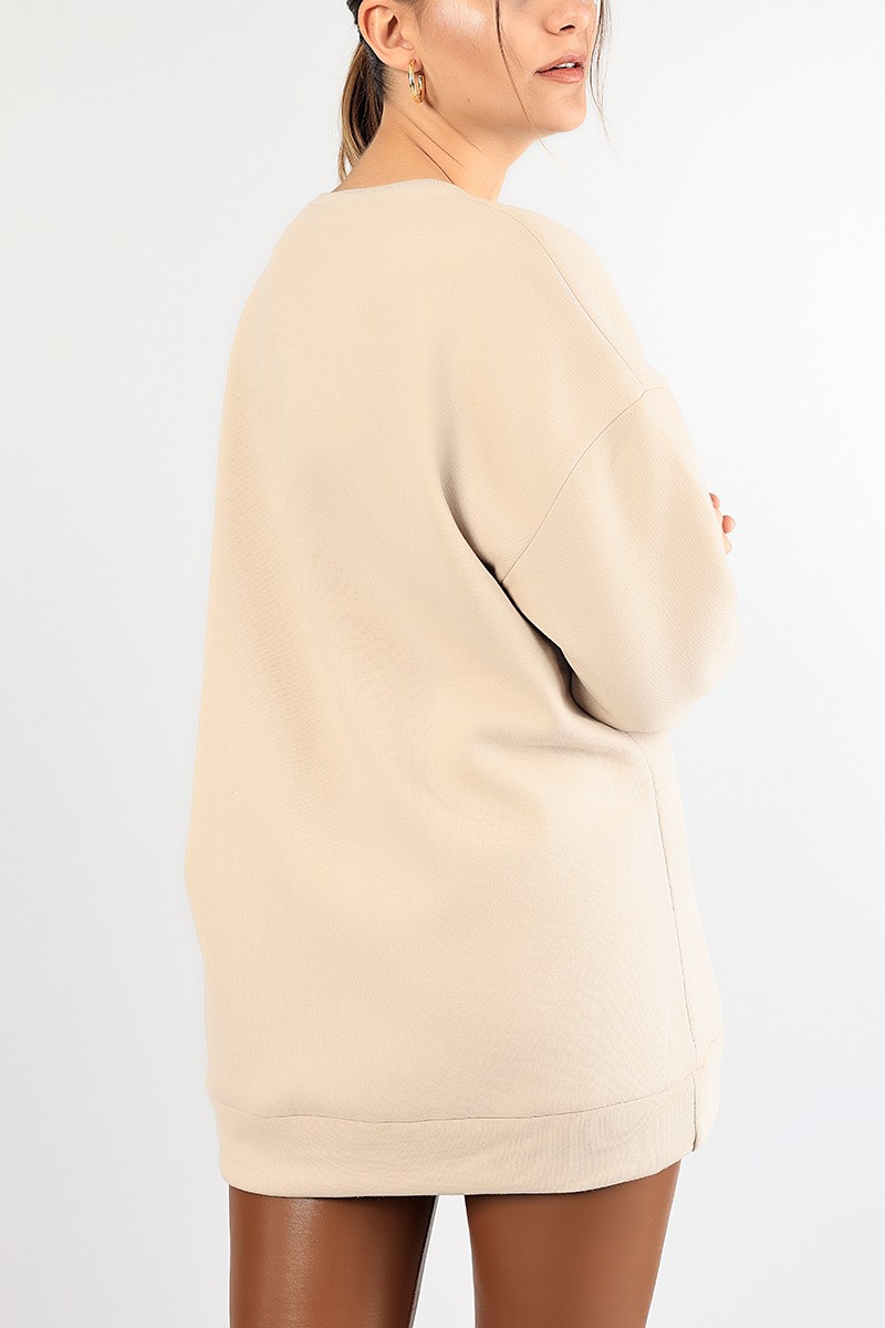 Bej İçi Şardonlu Baskılı Bayan Sweat 85028