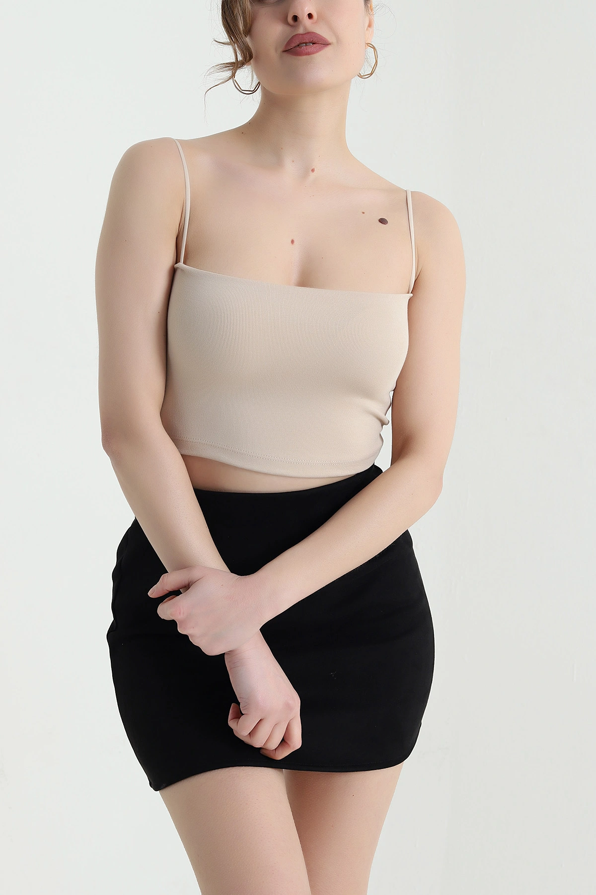 Bej İp Askılı Destekli Modal Kadın Crop 446734