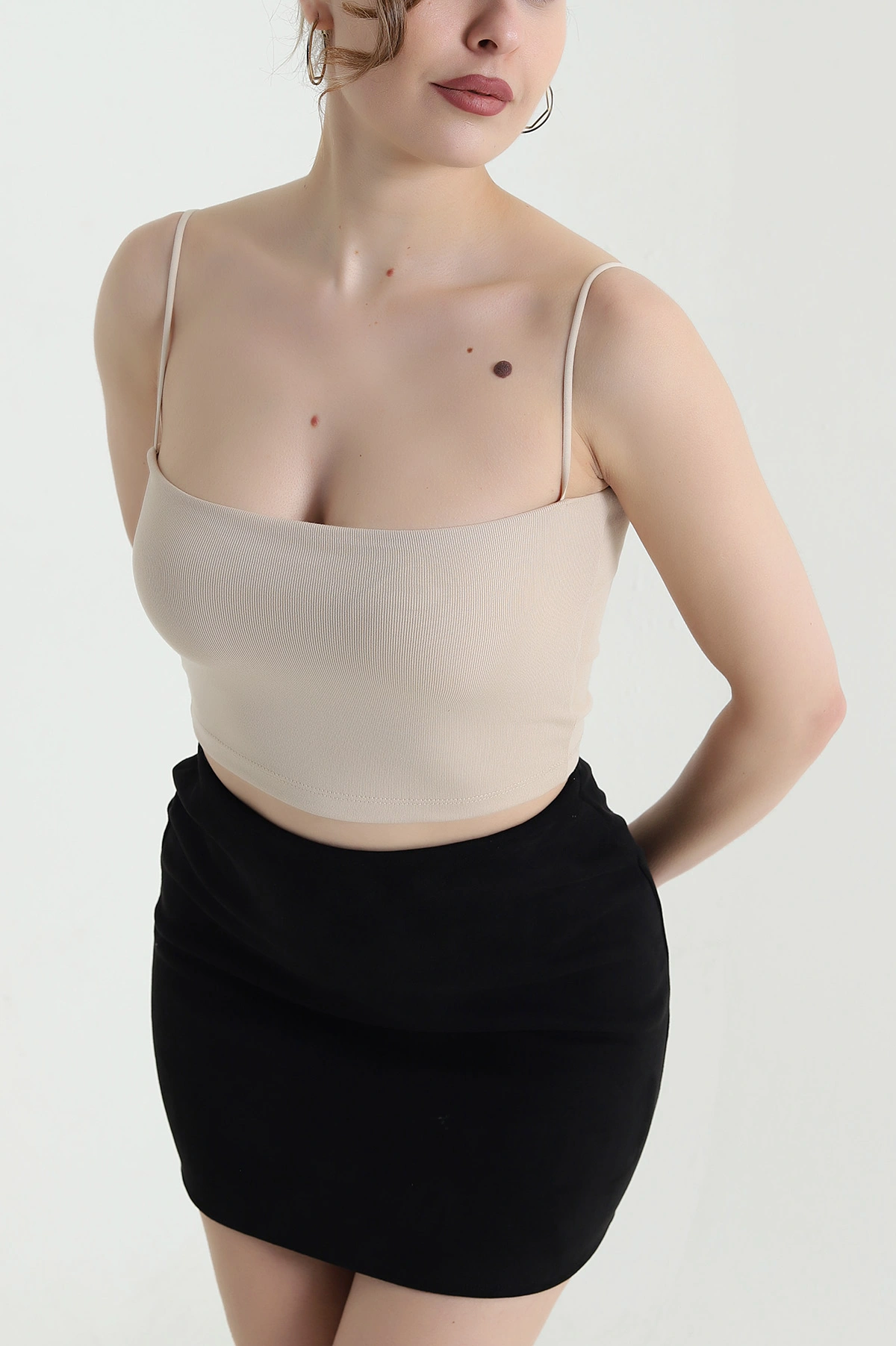 Bej İp Askılı Destekli Modal Kadın Crop 446734