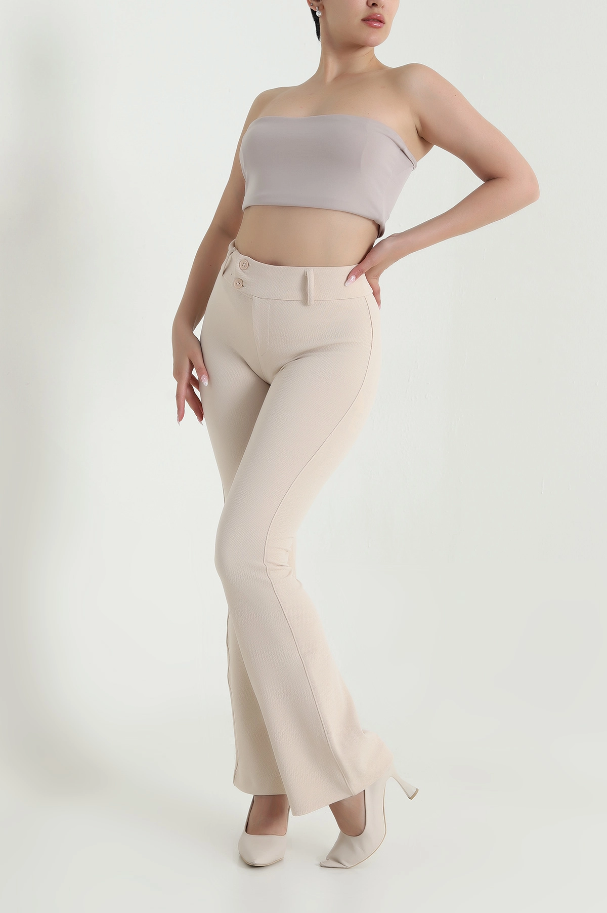 Bej İspanyol Paça Venedik Kadın Pantolon 462966