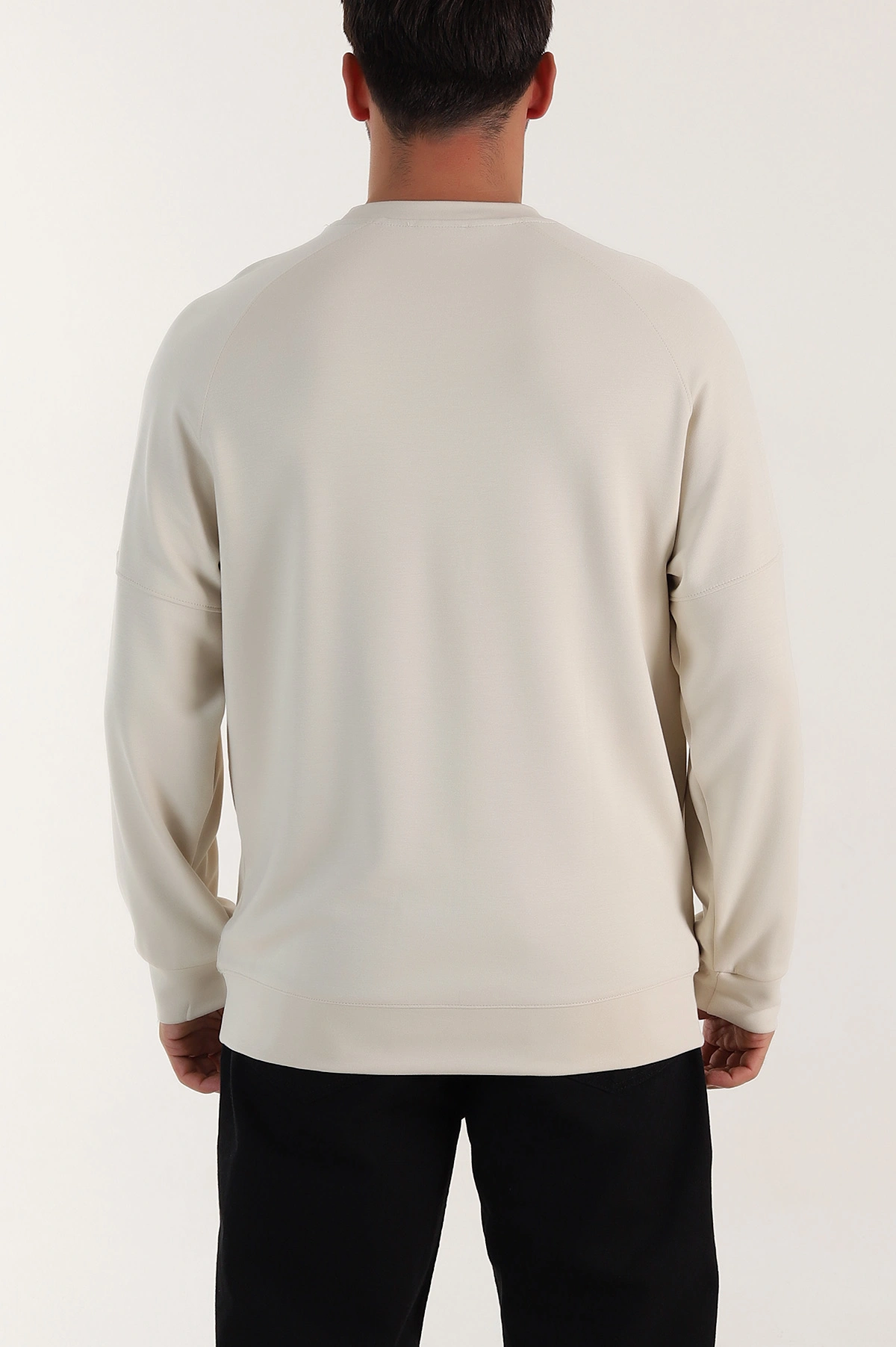 Bej Kabartma Yazılı Bisiklet Yaka Erkek Sweatshirt 396891