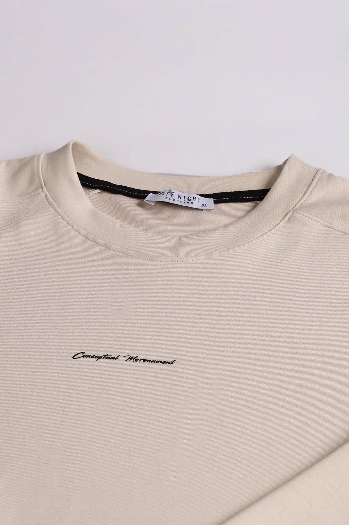 Bej Kabartma Yazılı Bisiklet Yaka Erkek Sweatshirt 396891