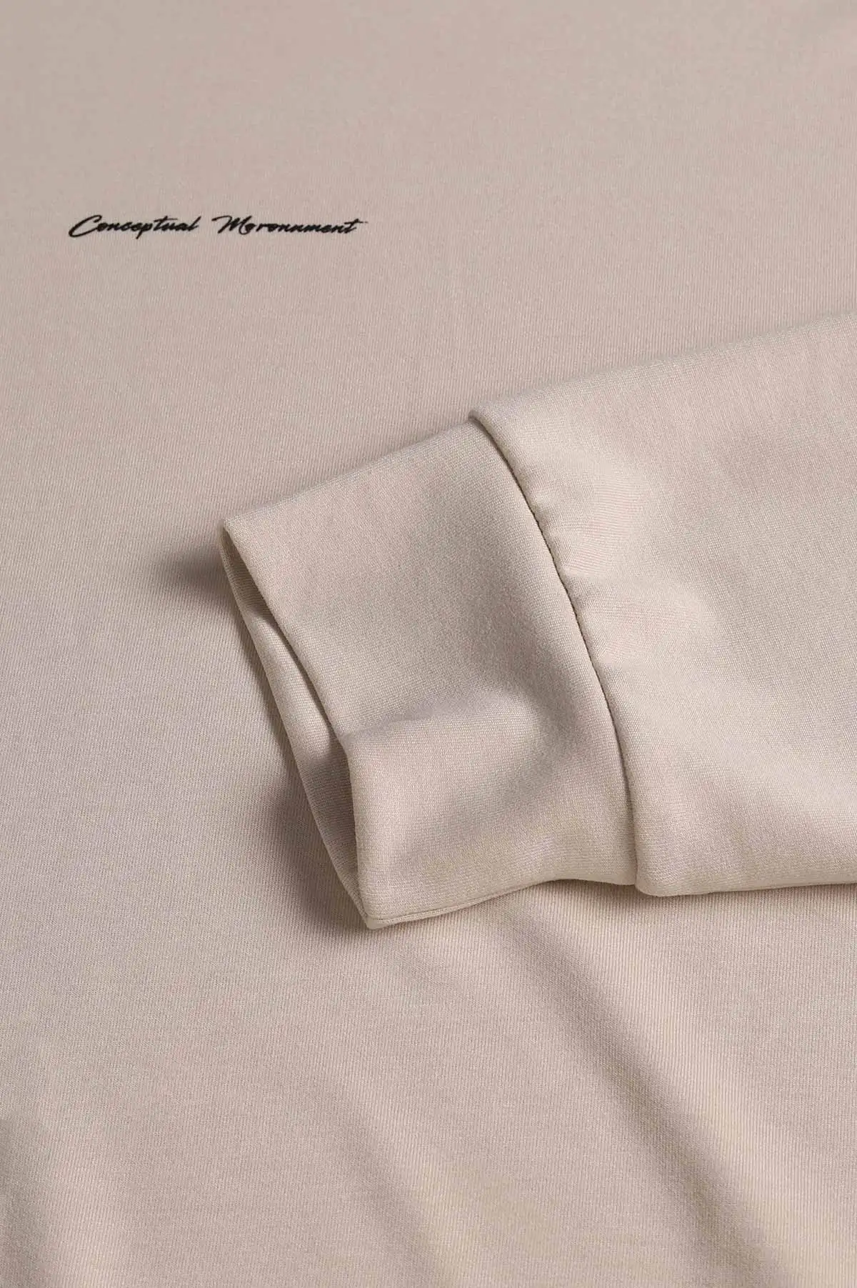 Bej Kabartma Yazılı Bisiklet Yaka Erkek Sweatshirt 396891