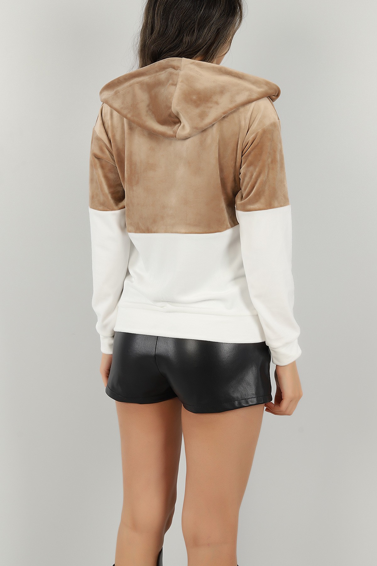 Bej Kadife Yarım Fermuarlı Sweat 147293
