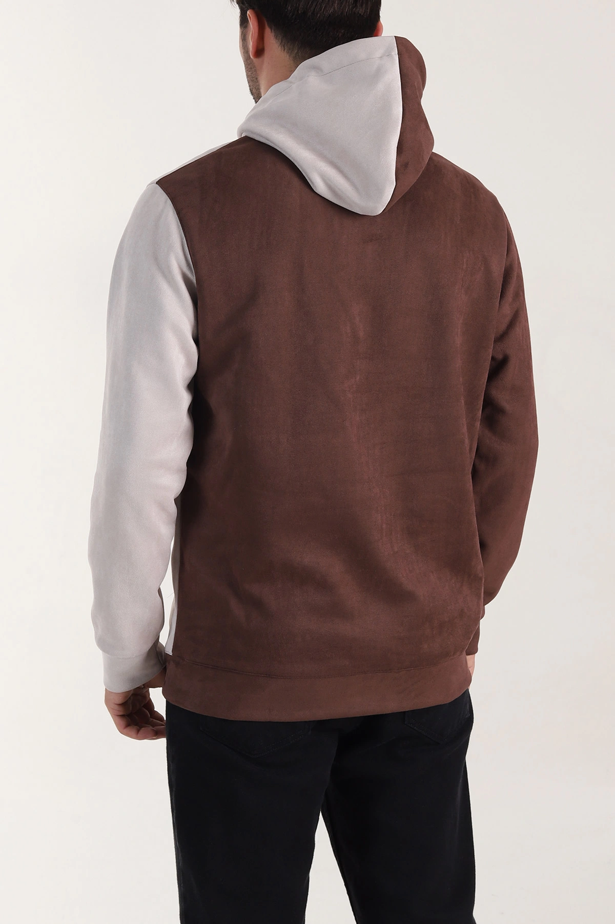 Bej Kahverengi Kapüşonlu Yazı Detaylı Cepli Erkek Sweatshirt 413639