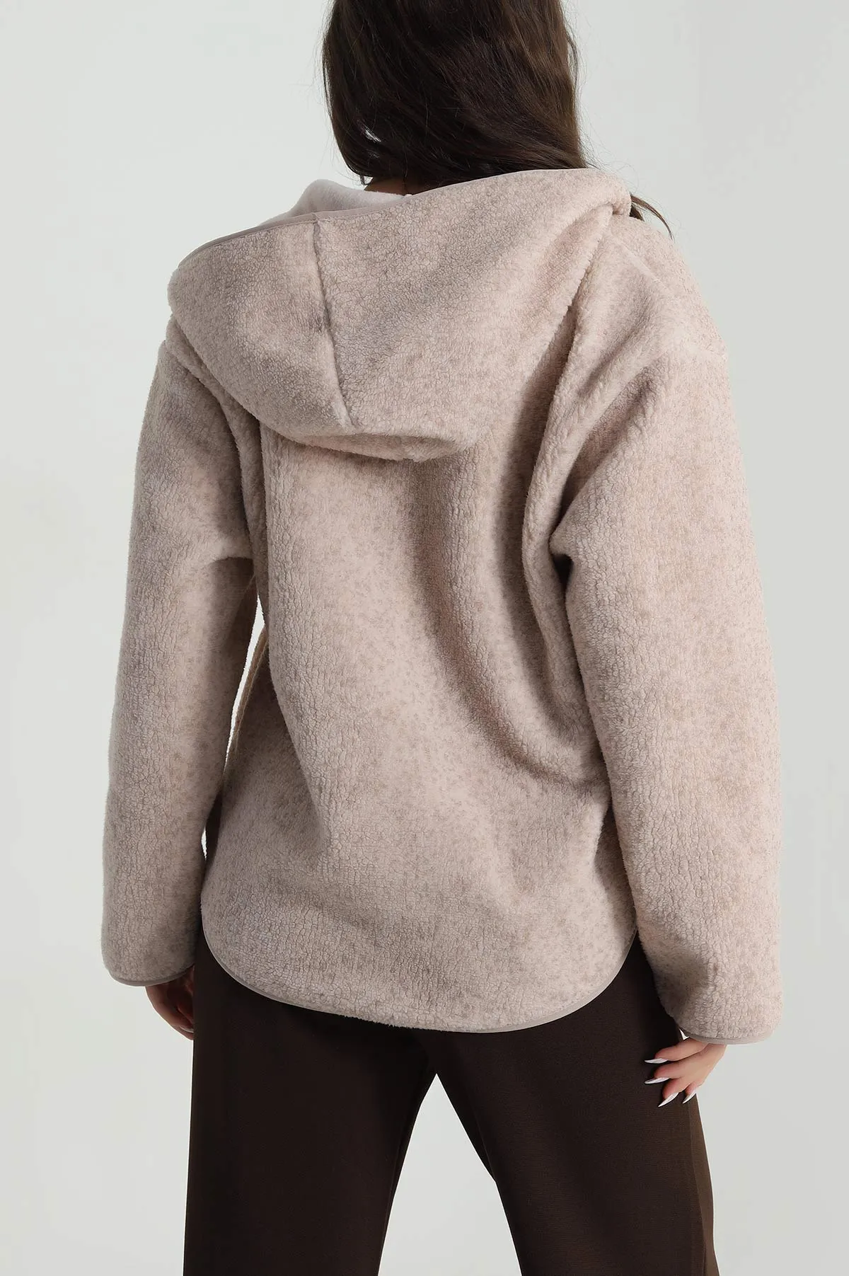 Bej Kapşonlu Teddy Kadın Mont 486069