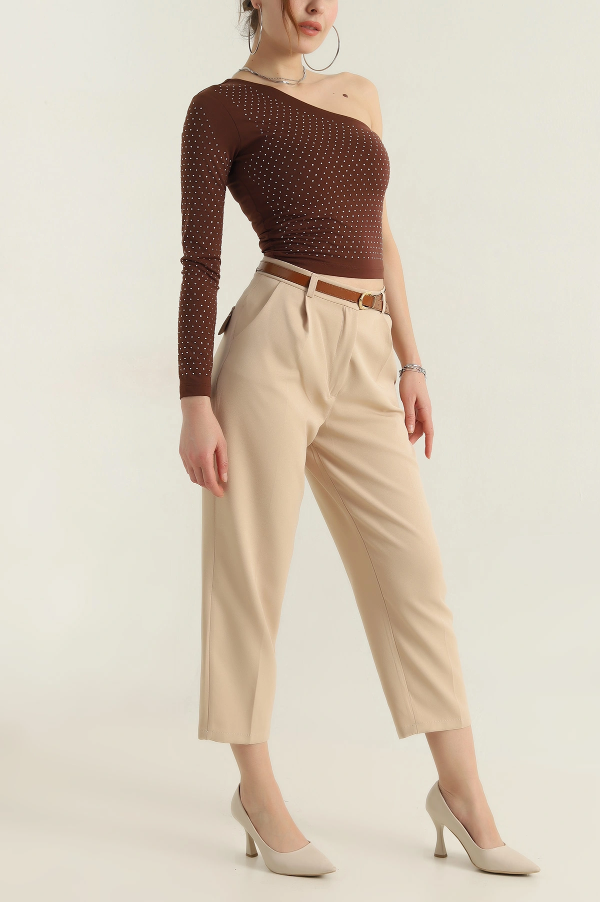 Bej Kemerli Atlas Havuç Pantolon 415688