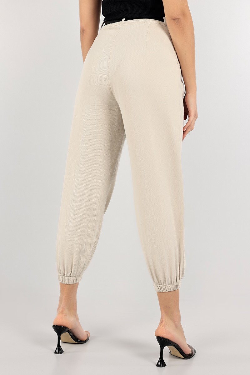Bej Kemerli Balon Gabardin Pantolon 103249