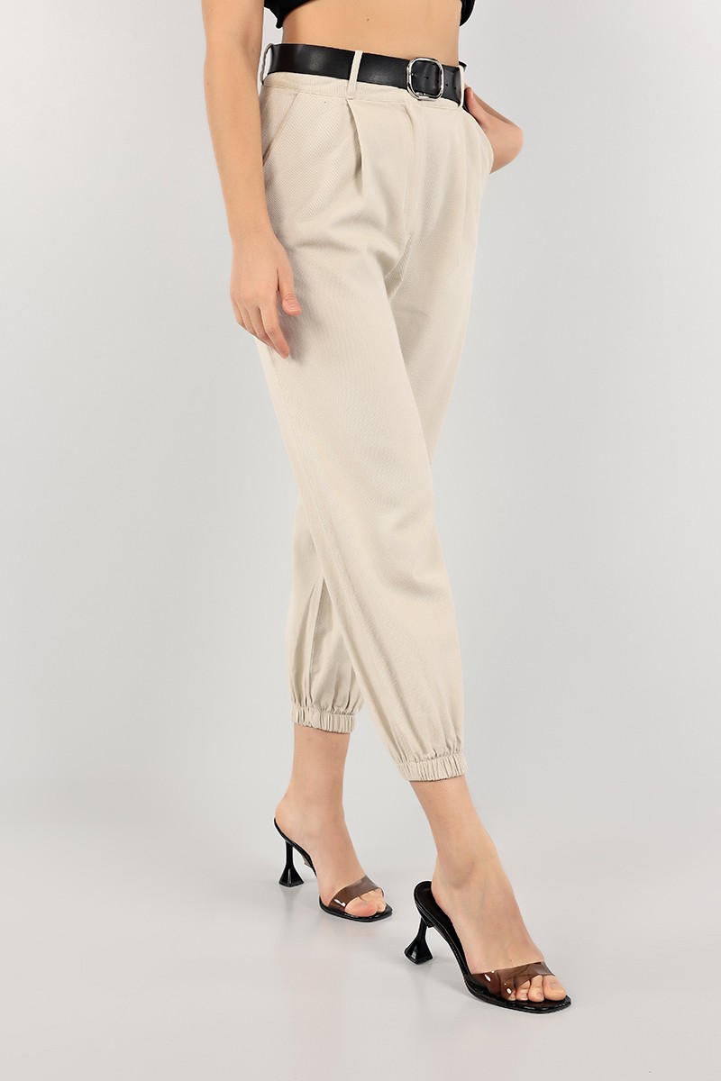 Bej Kemerli Balon Gabardin Pantolon 103249