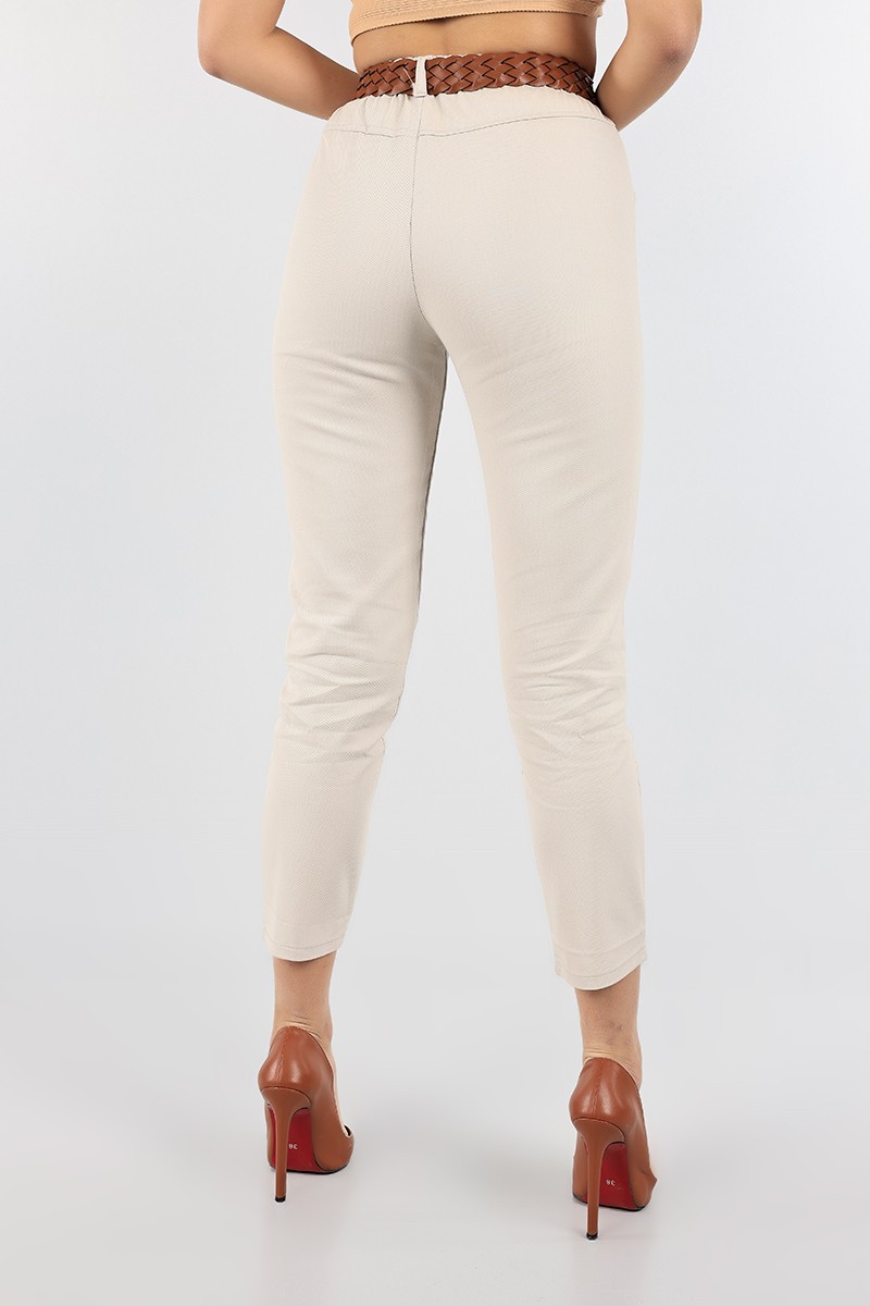 Bej Kemerli Bayan Gabardin Pantolon 96605