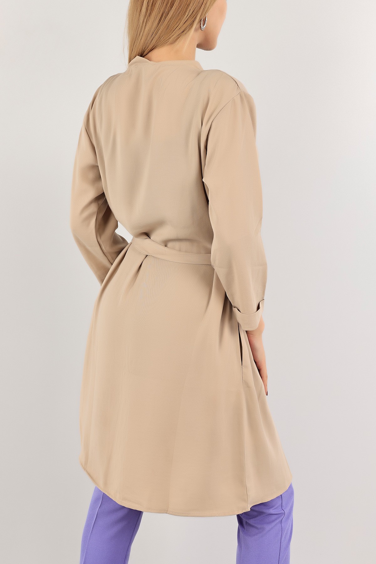 Bej Kemerli Duble Kol Kimono Hırka 116411